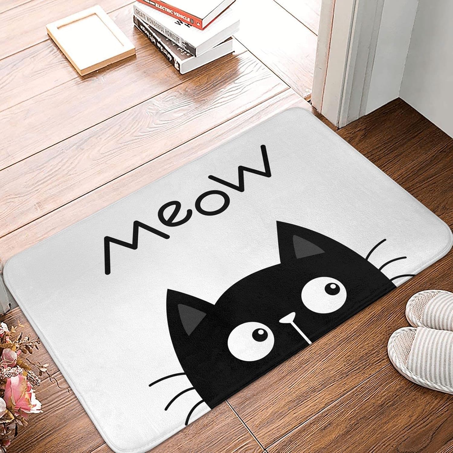 DADABULIU Alfombra de baño para baño, gatos, color blanco y negro, tapete de espuma viscoelástica, antideslizante, para el suelo, alfombra pequeña,