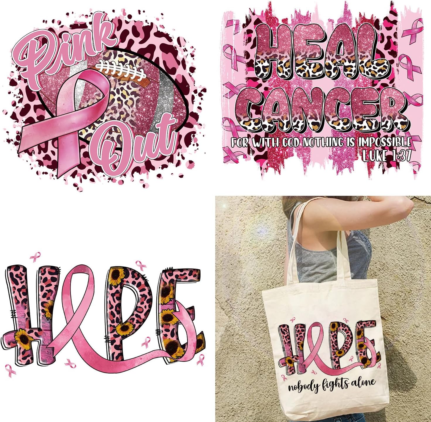 Parches termoadhesivos para planchar sobre el cáncer de mama, 3 hojas de cinta rosa transferencia de calor para cáncer de mama, cinta rosa, letras
