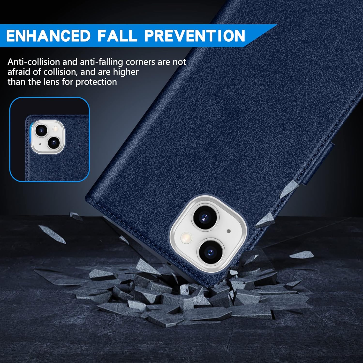 ZZXX Funda tipo cartera para iPhone 15 con bloqueo RFID, ranura para tarjetas, función atril, cierre magnético, funda protectora de cuero para