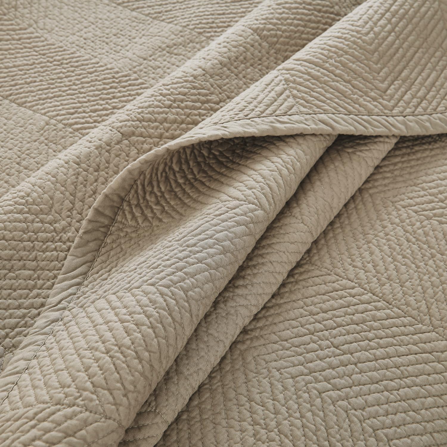 Evelyn Stitch Chevron – Juego de edredón de algodón puro, 3 piezas, color café, chevron, tamaño King
