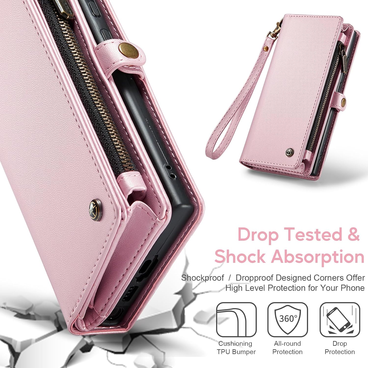 ASAPDOS Funda para iPhone 14 Pro, correa de piel sintética de gamuza retro y funda cruzada con cierre magnético, bloqueo RFID, tarjetero y soporte