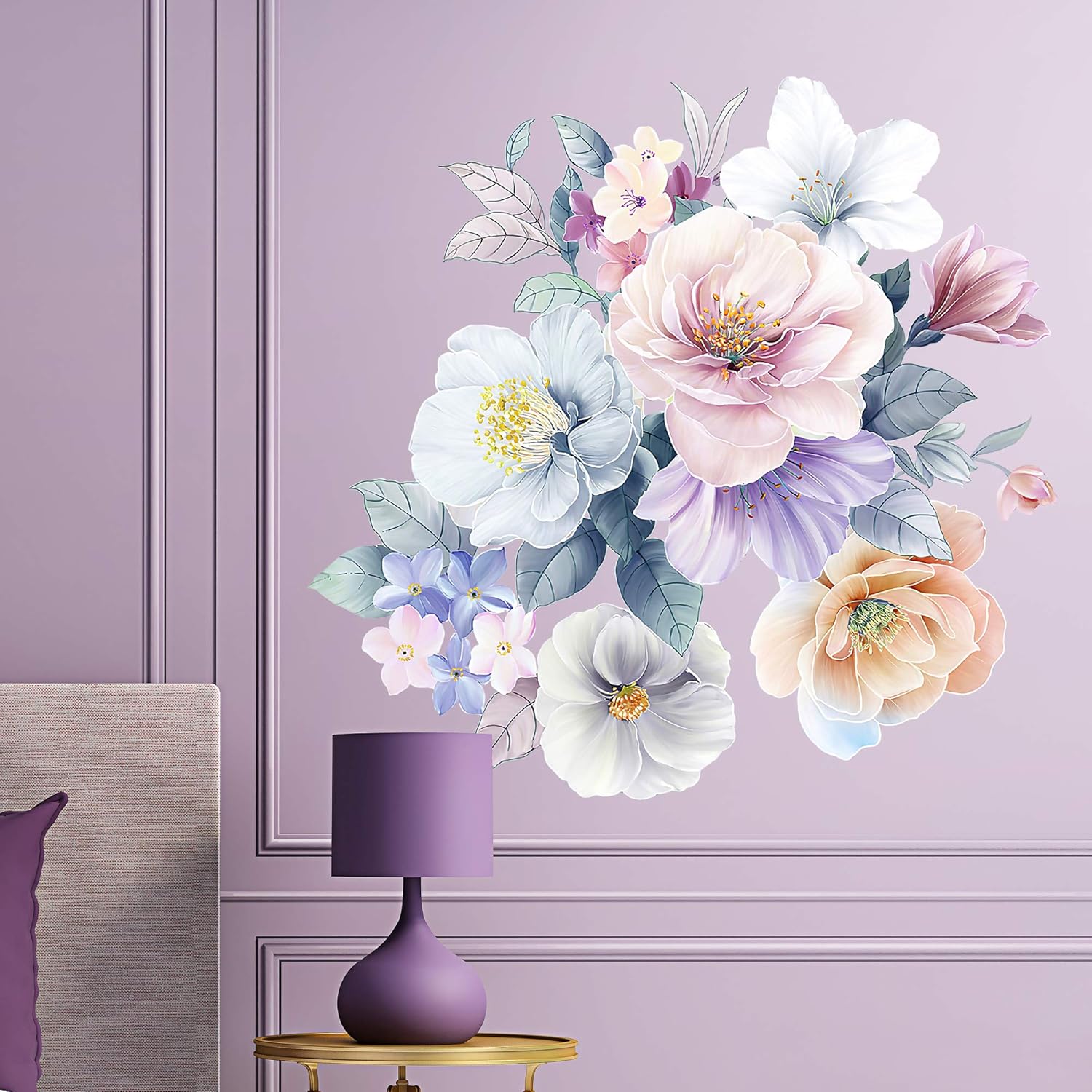 Calcomanías de pared con diseño de flores, diseño de rosas en acuarela, bricolaje, removibles, despegar y pegar, decoración artística de flores para