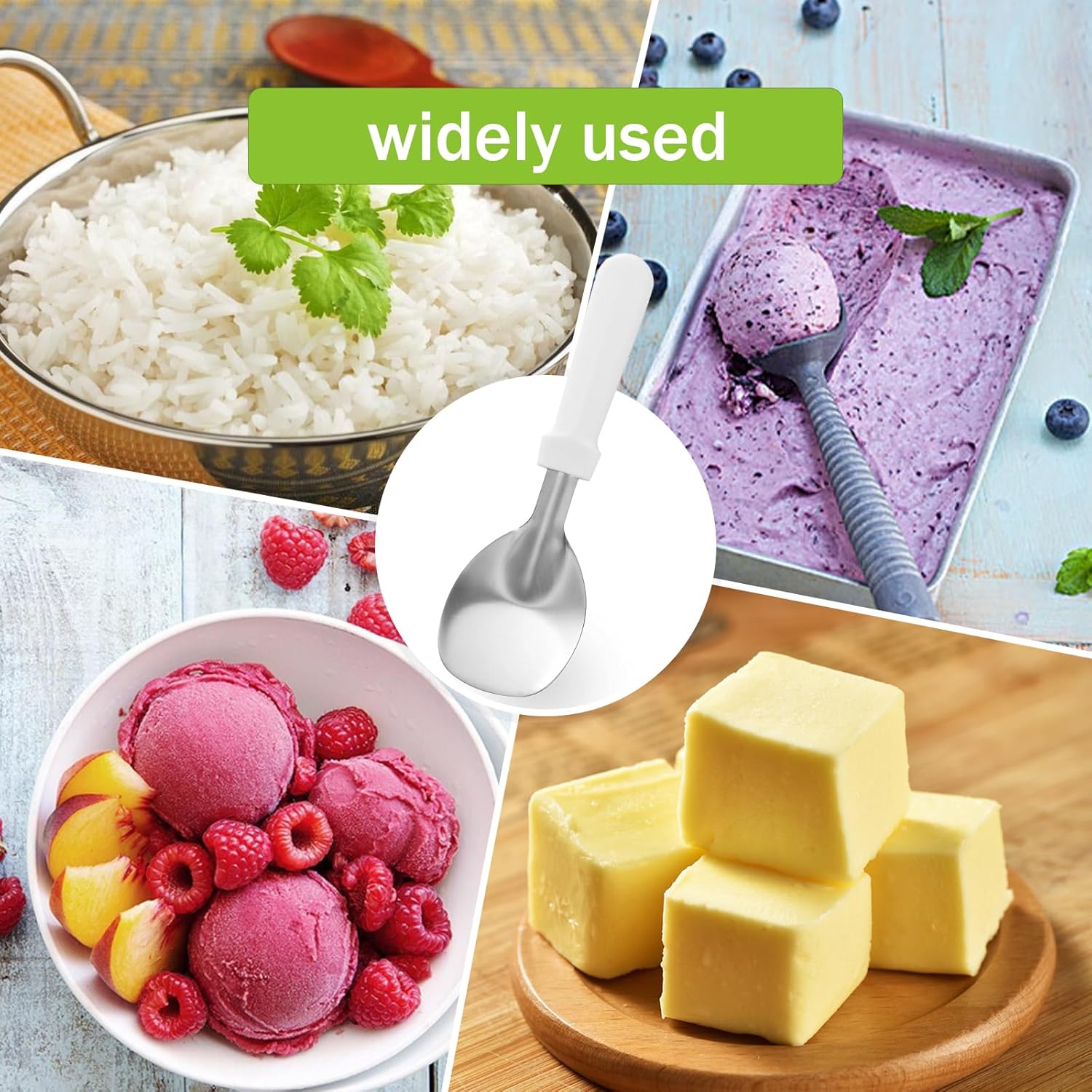 2 palas para helado, pala de acero inoxidable para helado con mango de plástico, resistente y duradera, a prueba de curvas, para uso comercial y