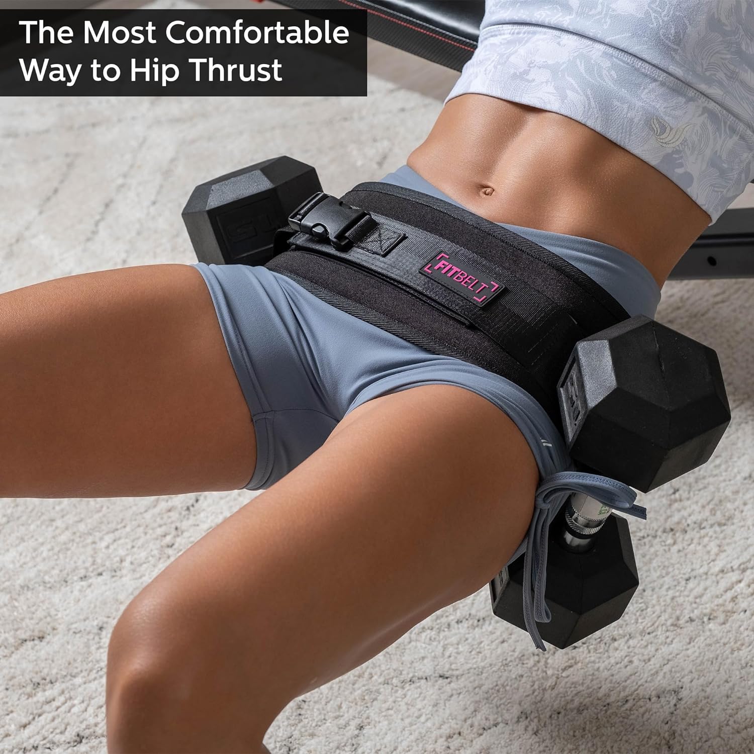FITBELT Cinturón de empuje de cadera para ejercicio, entrenador de glúteos para entrenamientos en casa con acolchado extra, cinturón de empuje de