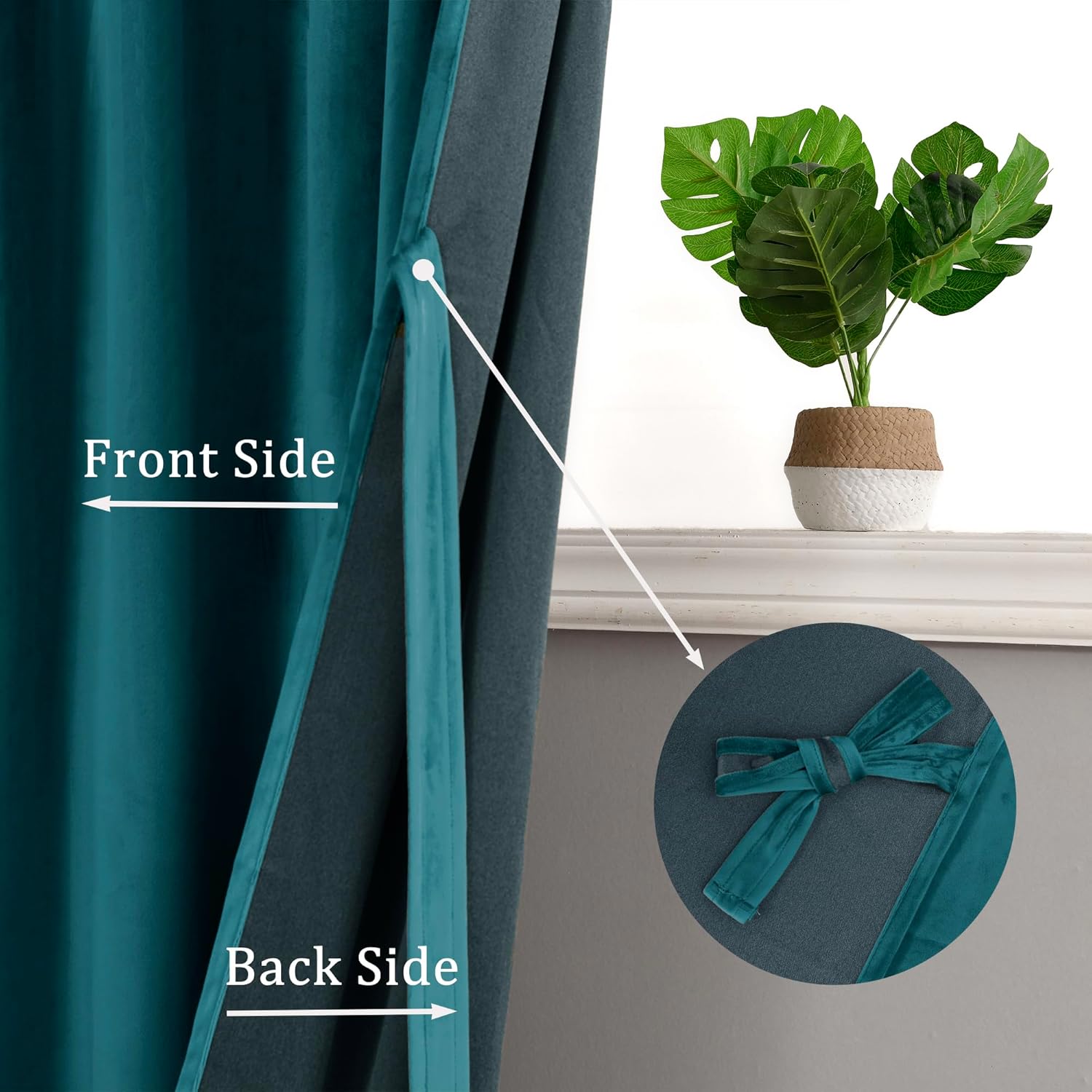 Hiasan Cortinas opacas de terciopelo color verde azulado de 96 pulgadas, con aislamiento térmico y suaves para dormitorio, sala de estar,
