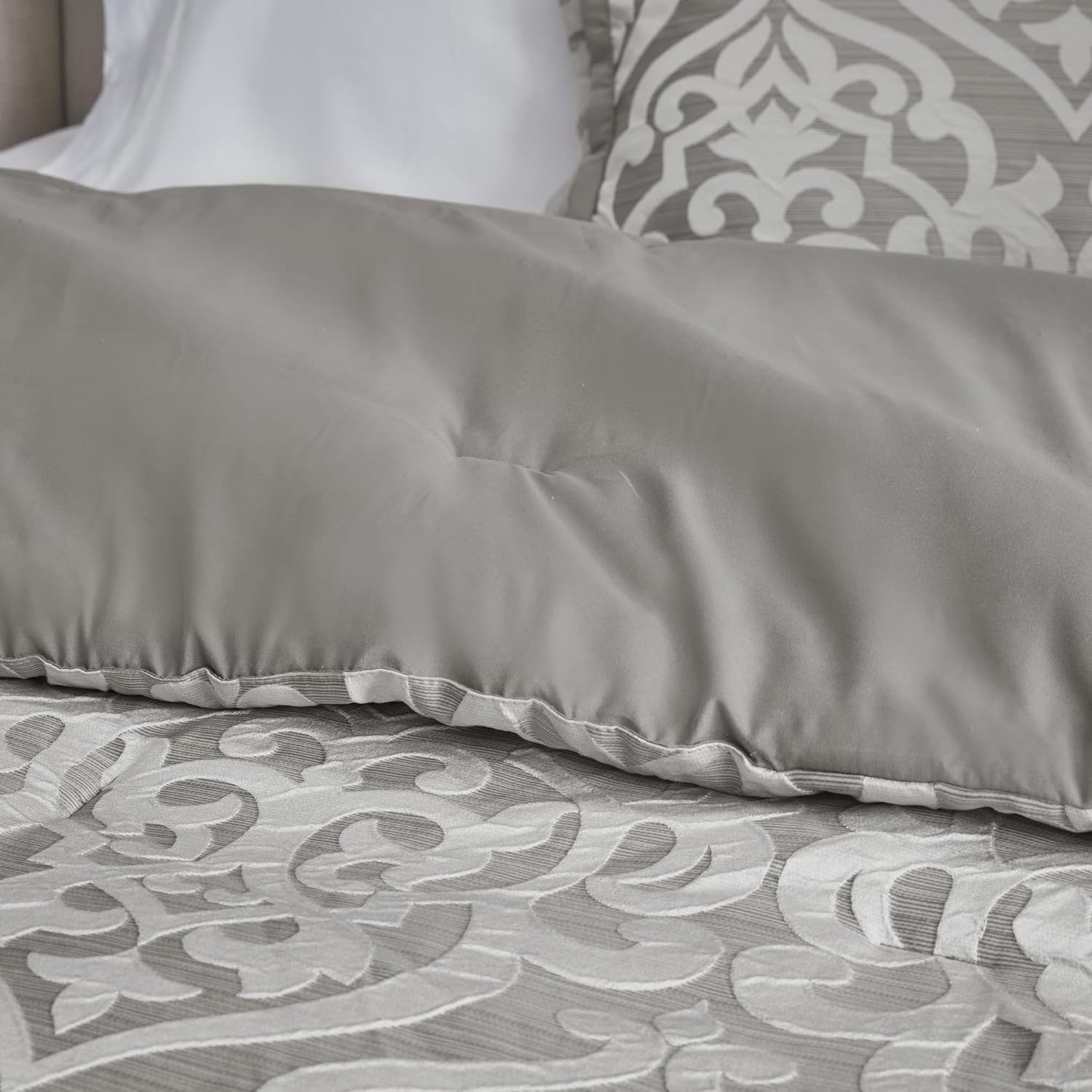 Madison Park Tesla – Juego de edredón acogedor jacquard con diseño de medallón de damasco, ropa de cama alternativa para todas las estaciones,