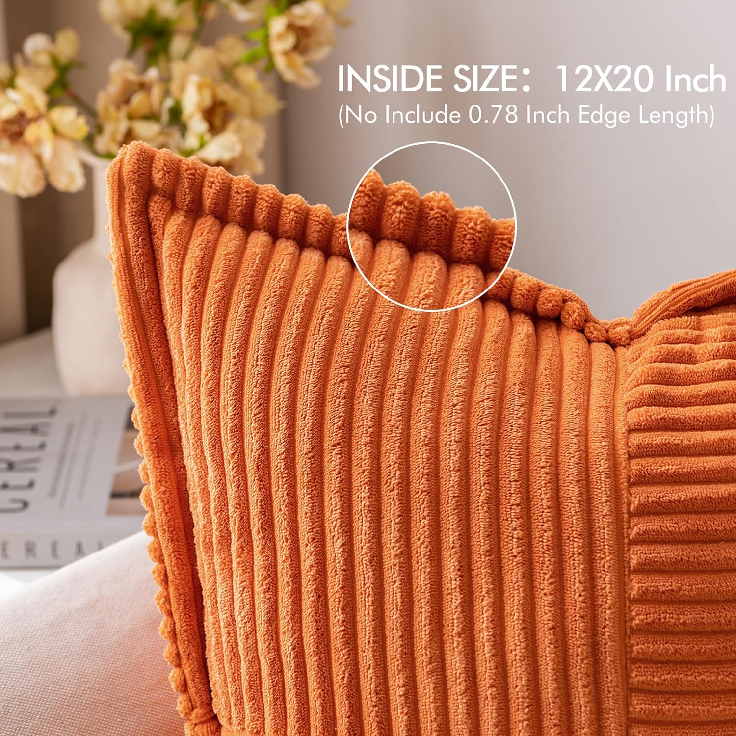 MIULEE Juego de 2 fundas de almohada naranjas de 12 x 20 pulgadas con empalme, fundas de almohada de pana a rayas bohemias súper suaves decorativas