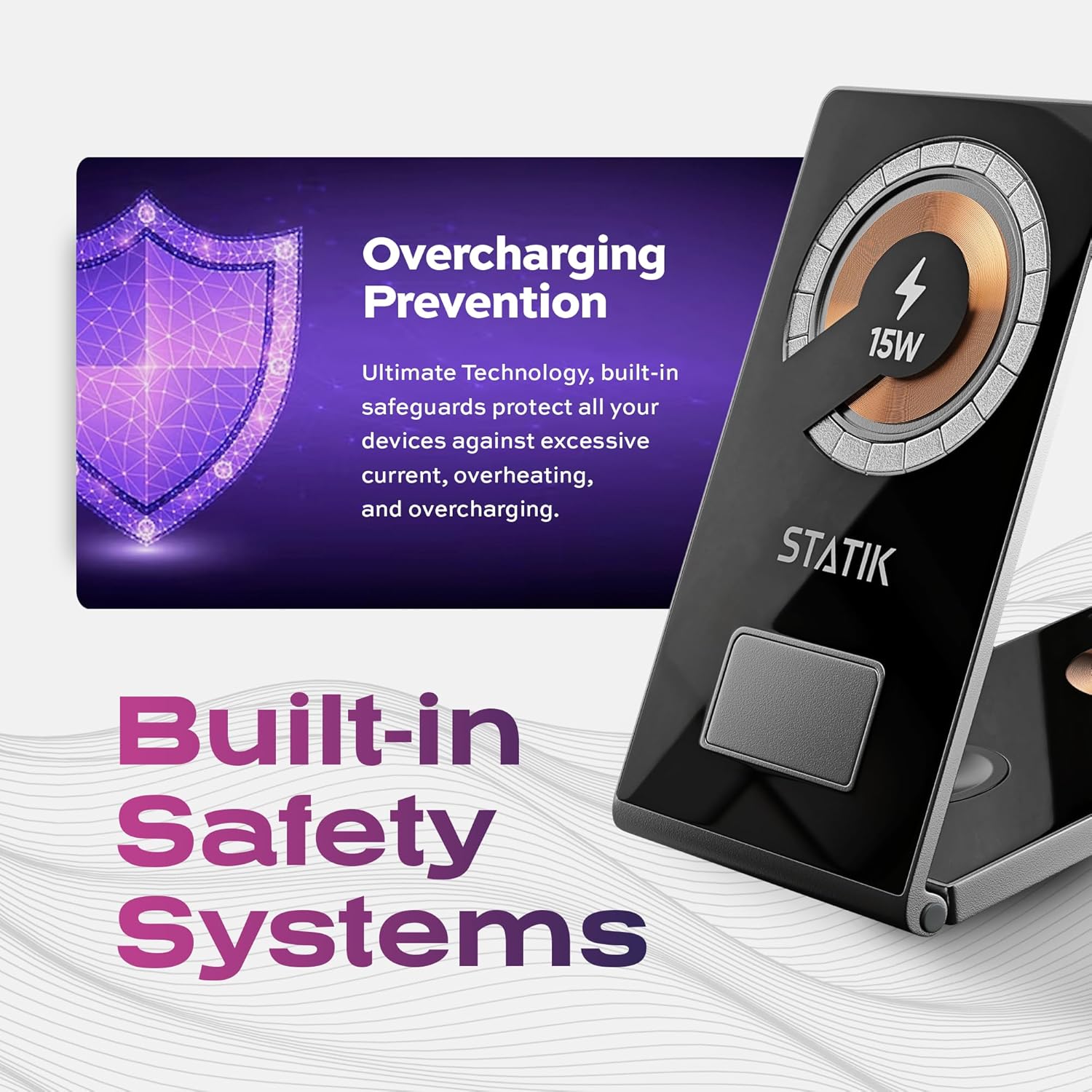 STATIK MagCharger – Estación de carga inalámbrica de 15 W para dispositivos Apple, iPhone, AirPods y Apple Watch, estación de carga 3 en 1 Apple,