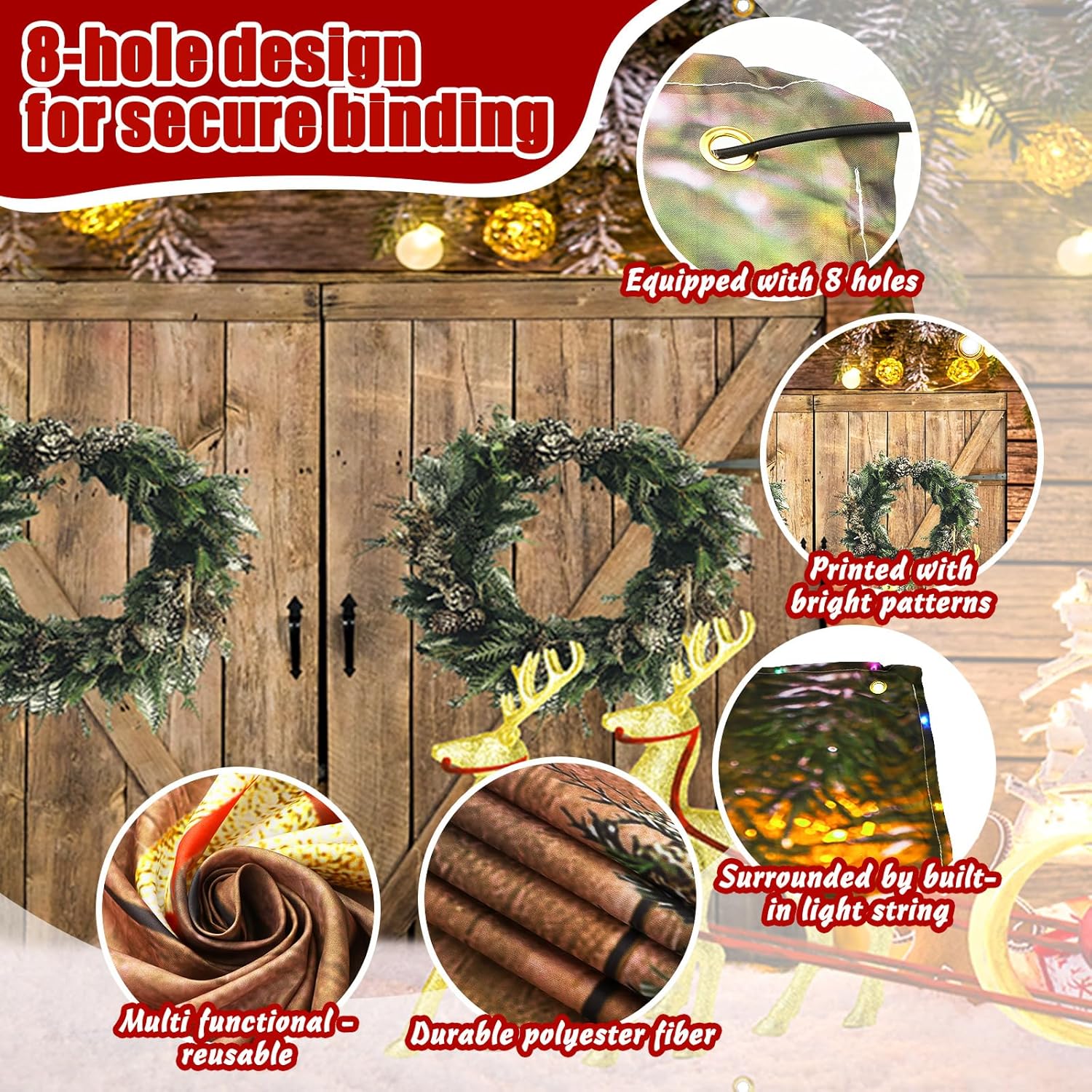 Cartel de Navidad de 7 x 16 pies para puerta de garaje de granero de Navidad, decoración de fondo grande de Navidad con tira de luces LED,