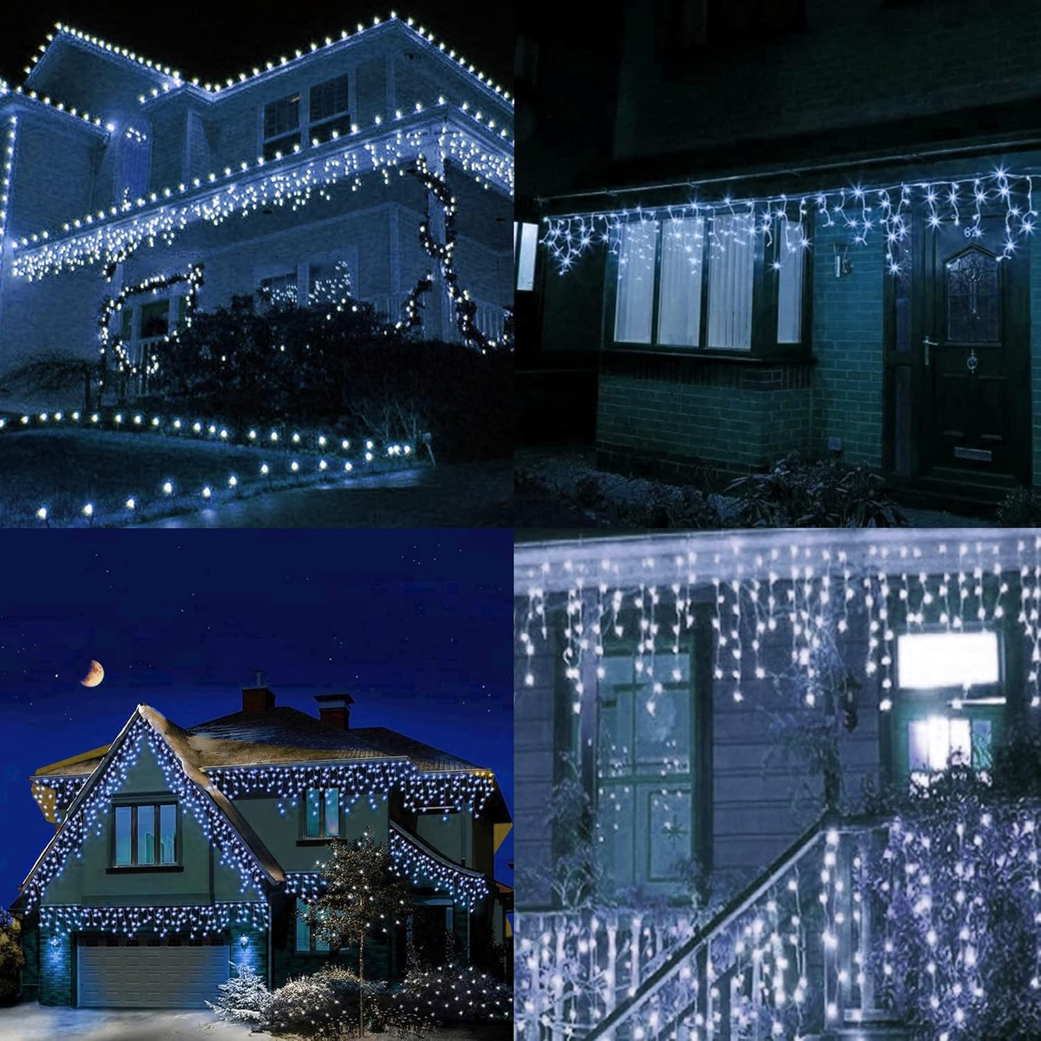 Dazzle Bright 360 luces LED de Navidad, 29.5 pies, 8 modos de luces de cortina con 60 gotas, cadena de luces de Navidad conectables para decoración