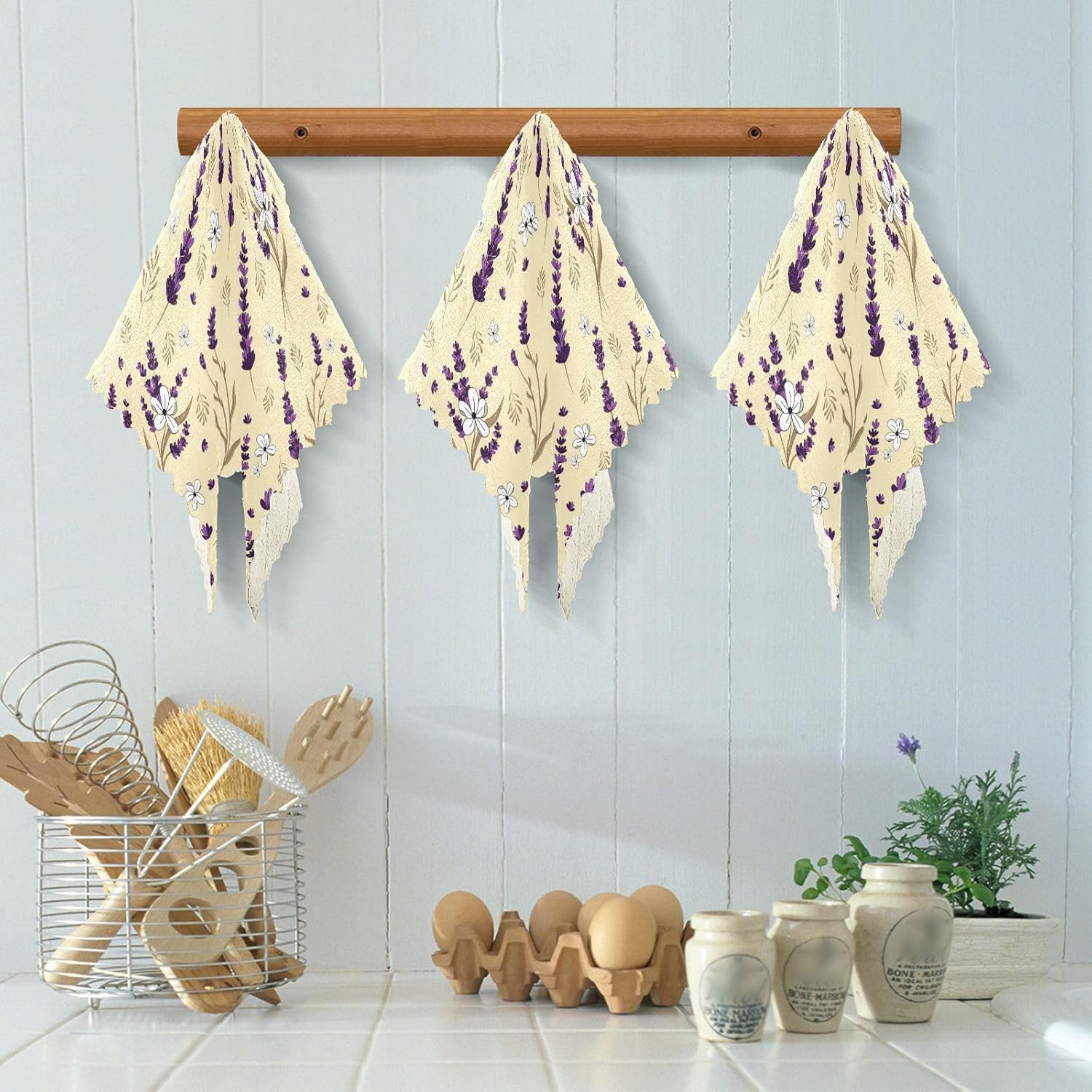 Purple Lavender Cotton Print Microfiber Dish Towel Quick Dry Set of 6 Tea Cup Kitchen Towels for Countertop Sink