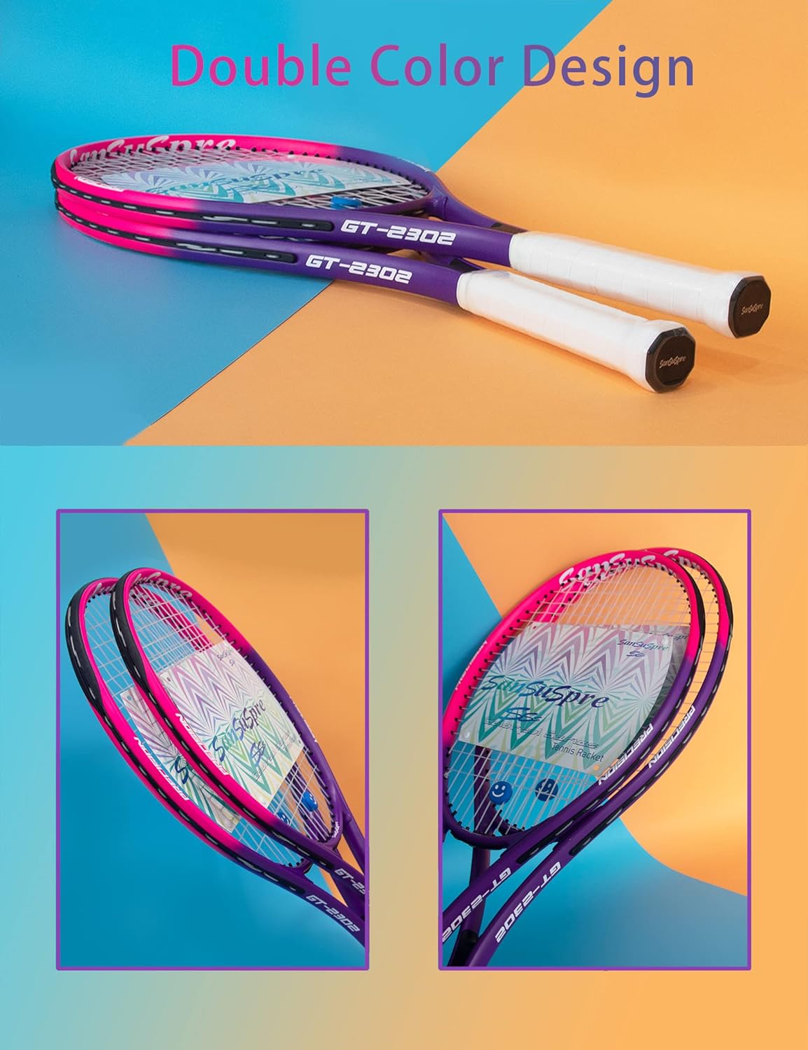Raqueta de tenis de 27 pulgadas para adultos, paquete de 2 raquetas de tenis para hombres y mujeres, para principiantes y profesionales, con bolsa,