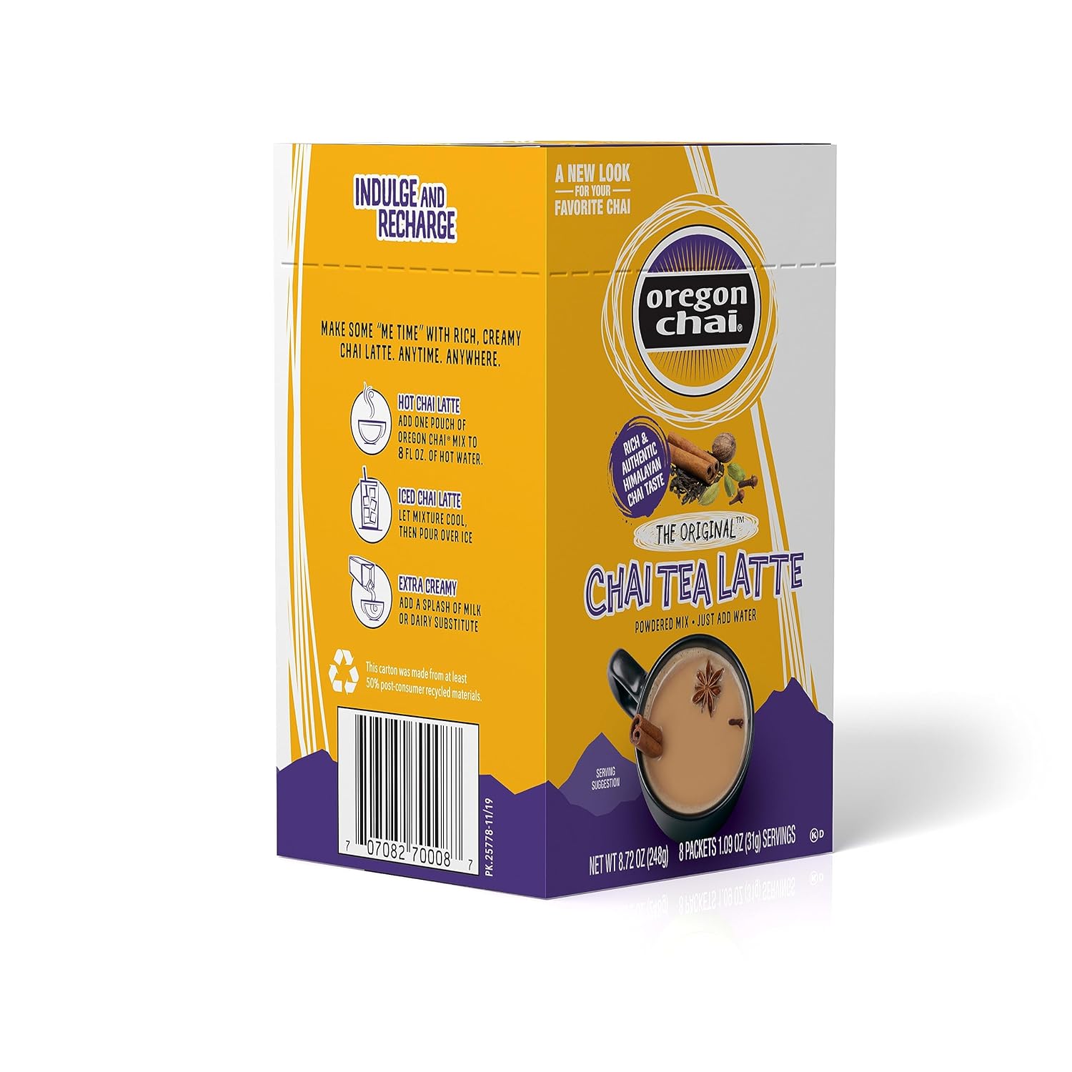 Oregon Chai Original Chai Tea Latte Mezcla en polvo de una sola porción, 8 unidades (paquete de 2)