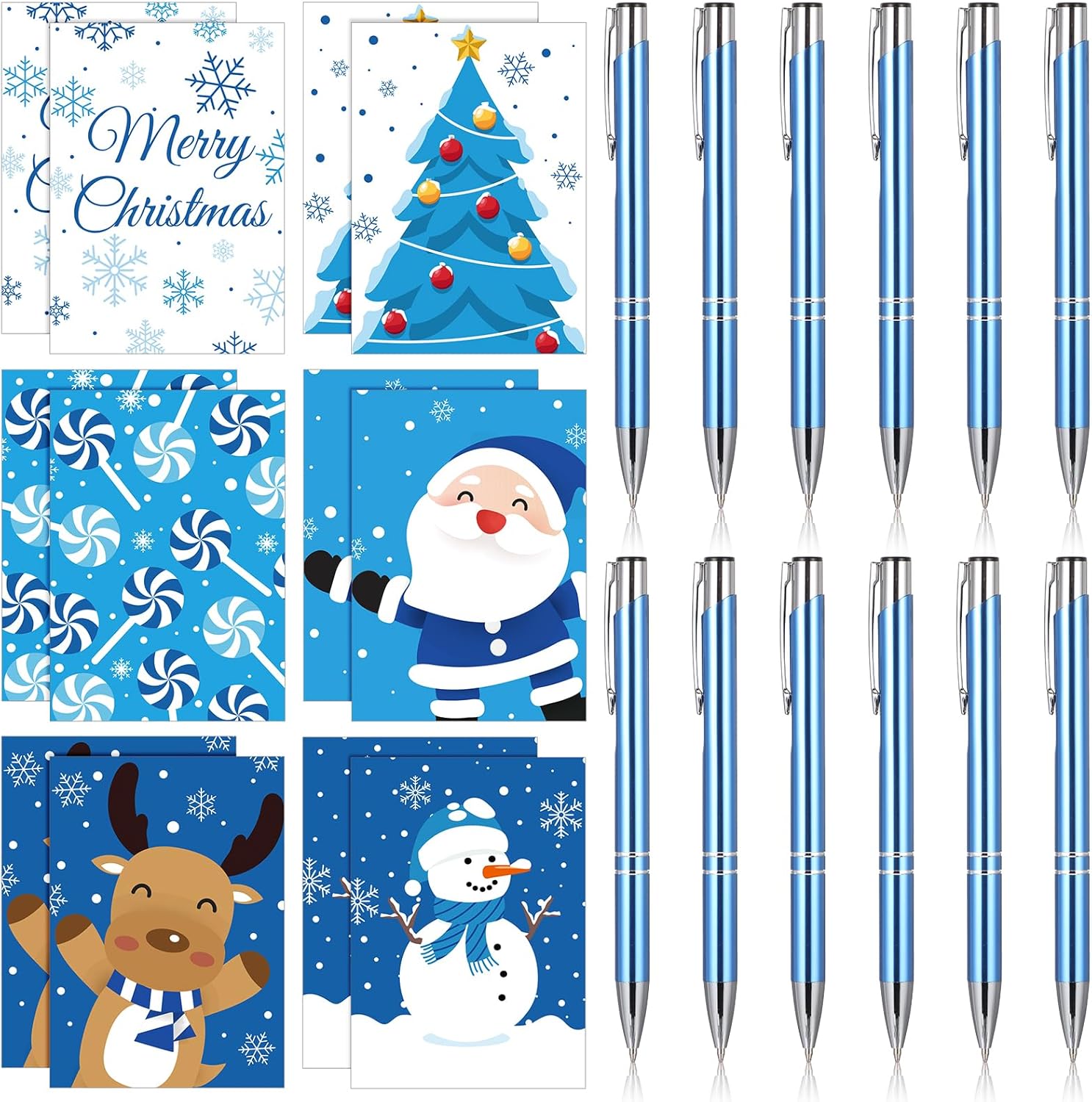 Teling 24 cuadernos y bolígrafos de Navidad, regalos de Papá Noel, copo de nieve, hombre, ciervo, árbol de Navidad para niños y niñas, suministros