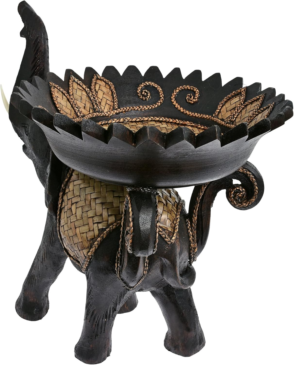 AeraVida Bandeja de madera tallada de elefante alegre con hojas  Bandeja decorativa de madera para servir  Bandeja de madera de animal elefante