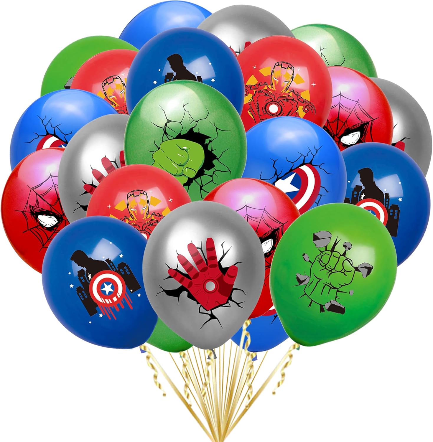 50 globos de superhéroe de 12 pulgadas, decoraciones de fiesta de venganza, suministros de fiesta de araña