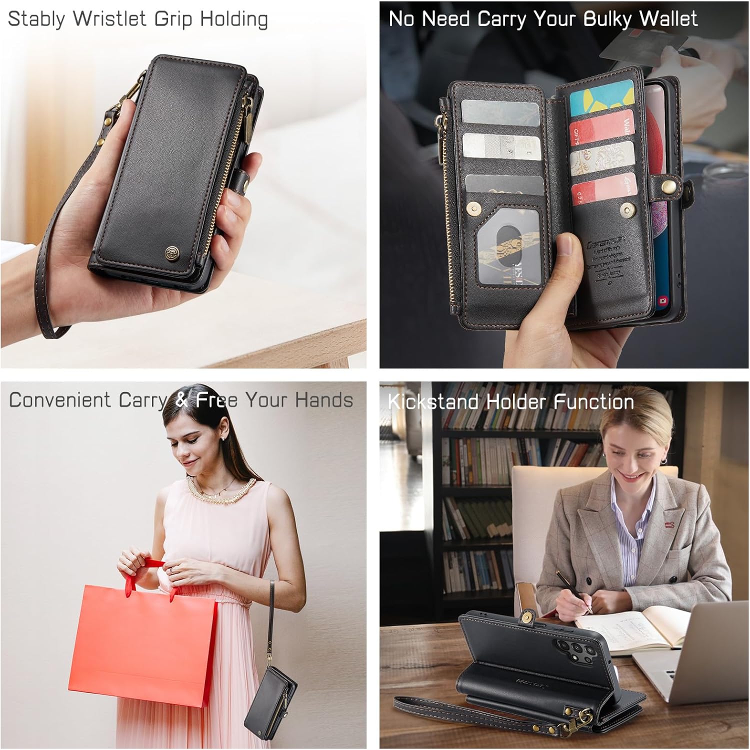Defencase Funda para Galaxy A32 5G, bloqueo RFID para Samsung Galaxy A32 5G, cartera para mujeres y hombres con tarjetero, cierre magnético, funda