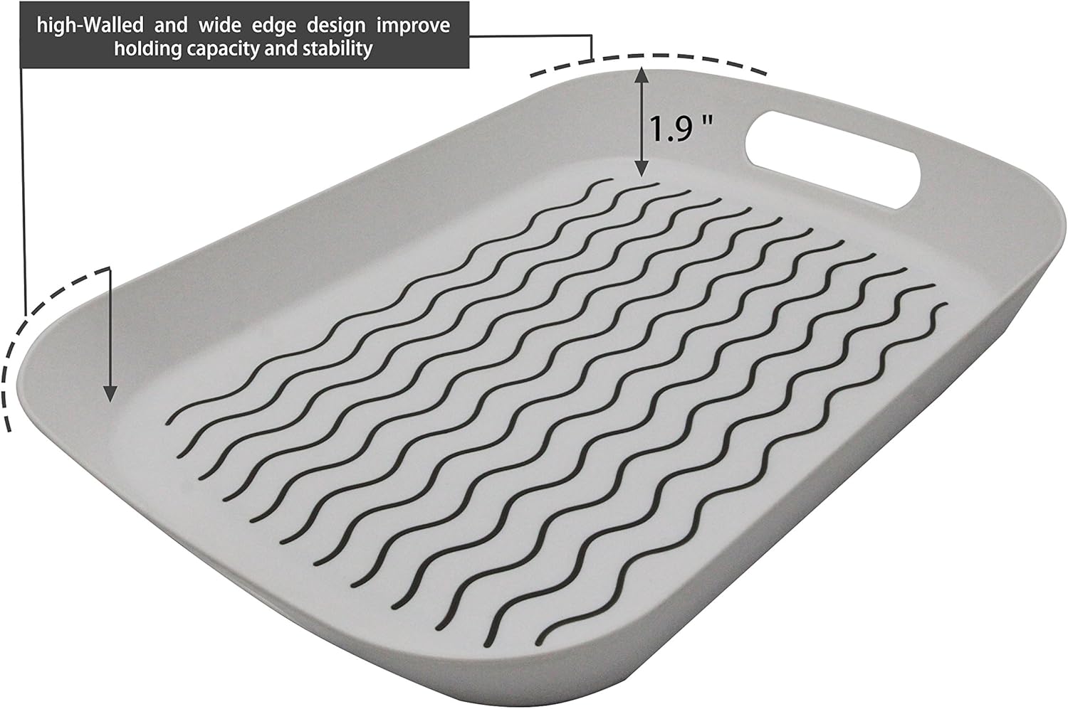 MUZZI – Bandeja rectangular de plástico antideslizante con agarre de goma (alta pared blanca)