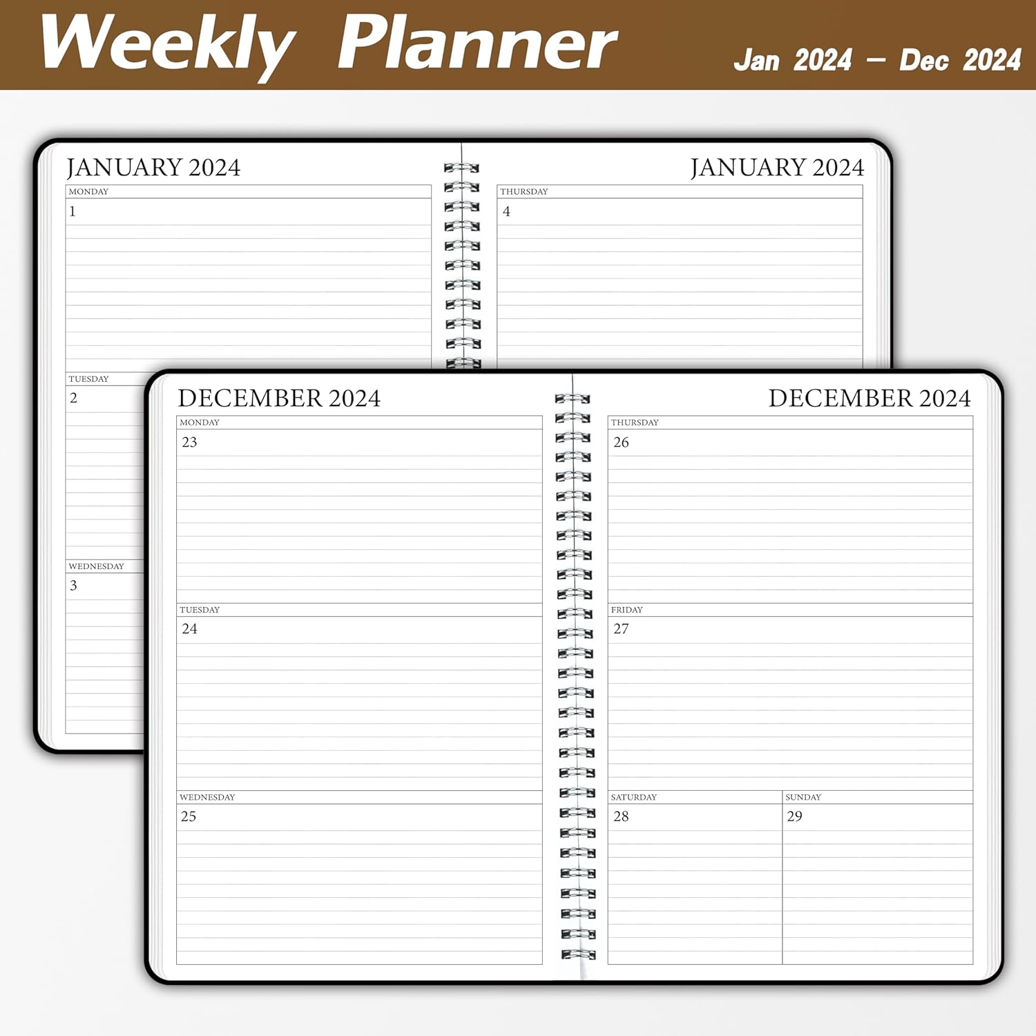 Agenda de enero de 2024 a diciembre de 2024, planificador académico semanal y mensual para profesores, 5.7 x 8.3 pulgadas, calendario de 12 meses,