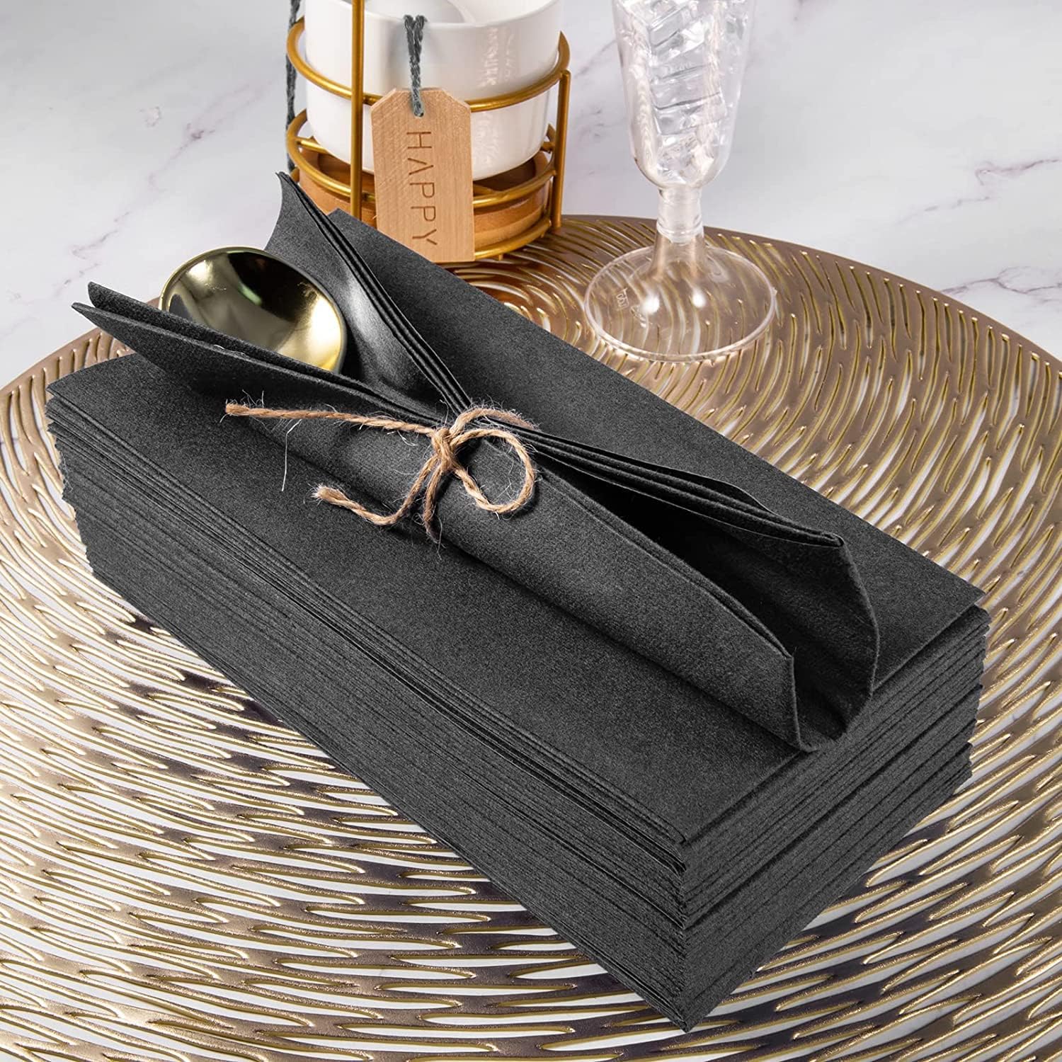 200 servilletas de papel negro con tacto de lino, servilletas decorativas de tela negra, suaves y absorbentes. Toallas de mano negras para cocina,