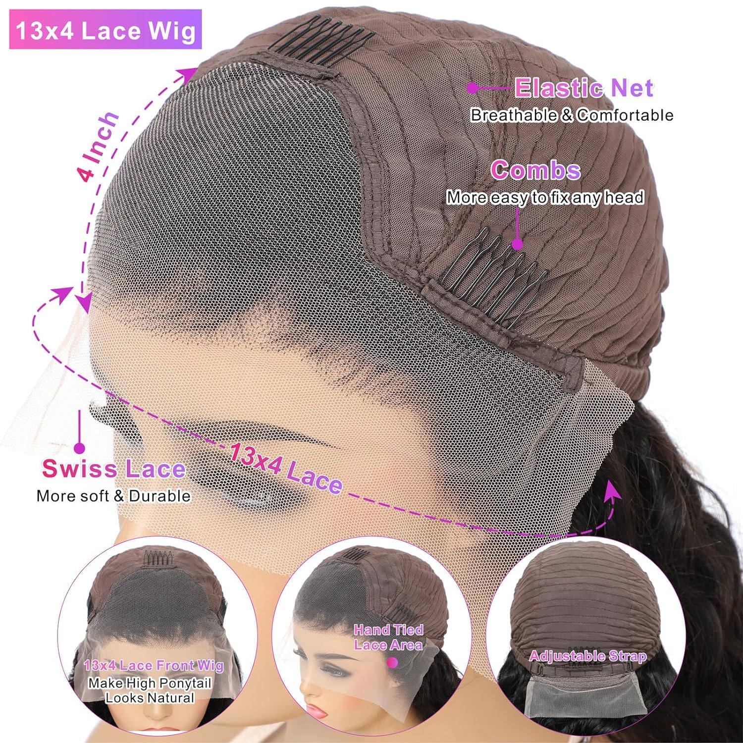 Pelucas de cabello humano ondulado profundo con encaje frontal, densidad del 180 %, HD transparente de 13 x 4, pelucas de encaje frontal con cabello