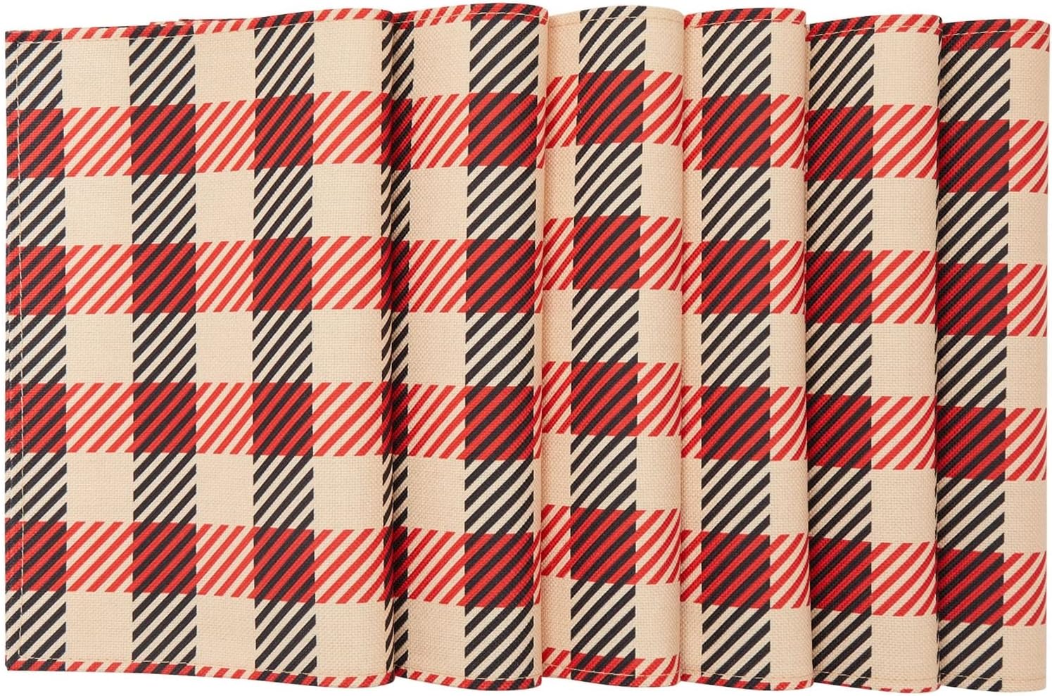 Juego de 6 manteles individuales de tela a cuadros rojos, negros y tostados, arpillera de 16.8 x 12.8 pulgadas y poliéster, lavables, con diseño de