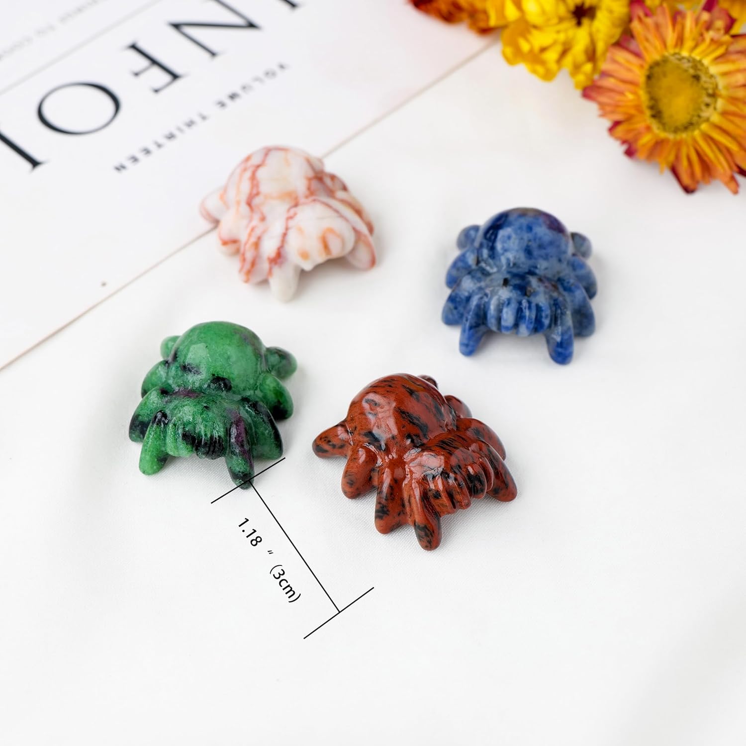 Runyangshi Tallados de calcita de cristal natural de 1.18 pulgadas, figura de araña de cristal tallada a mano, estatuas de cristal curativo,