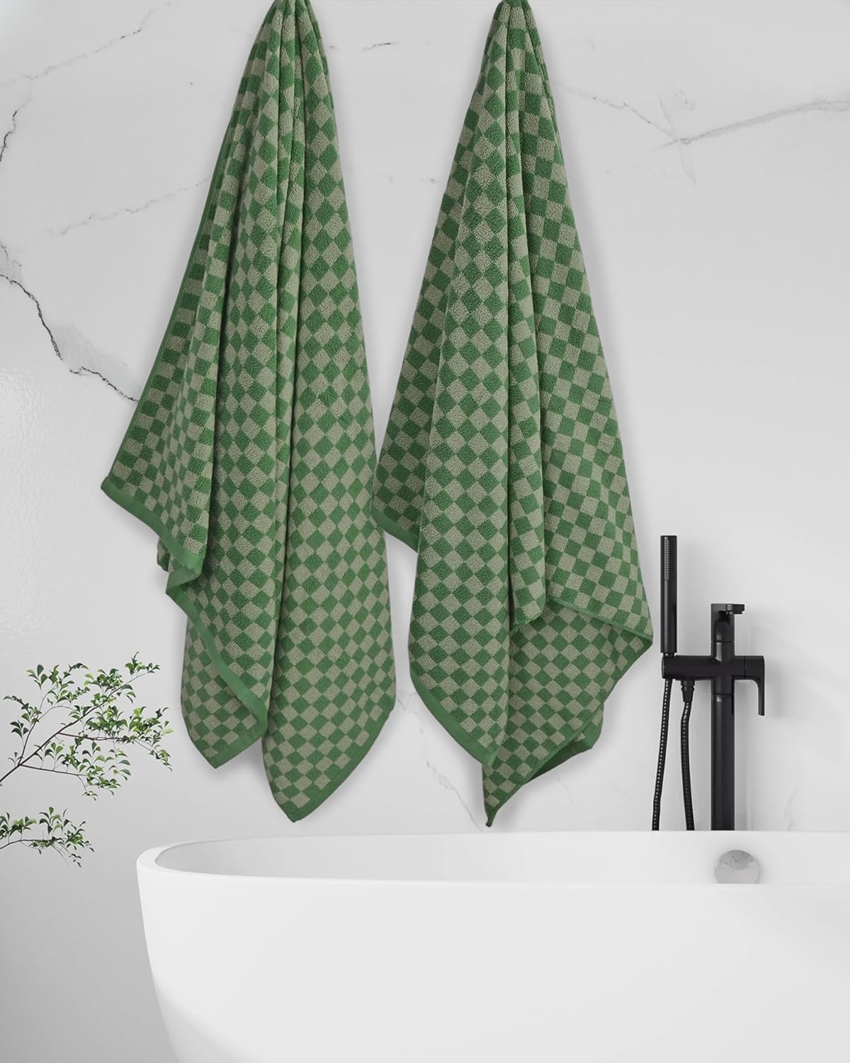 Toallas de baño de lujo para baño, color verde a cuadros (54 x 28 pulgadas), toallas de ducha de algodón suave y absorbente de 480 GSM, paquete de