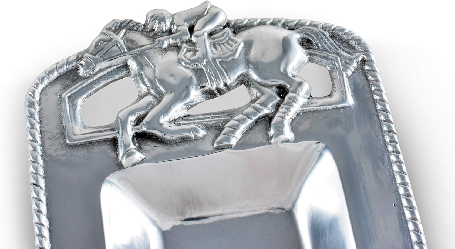 Arthur Court Bandeja de metal de aluminio pura sangre para caballo oblongo, color plateado, decoración equina, 18 x 6 pulgadas