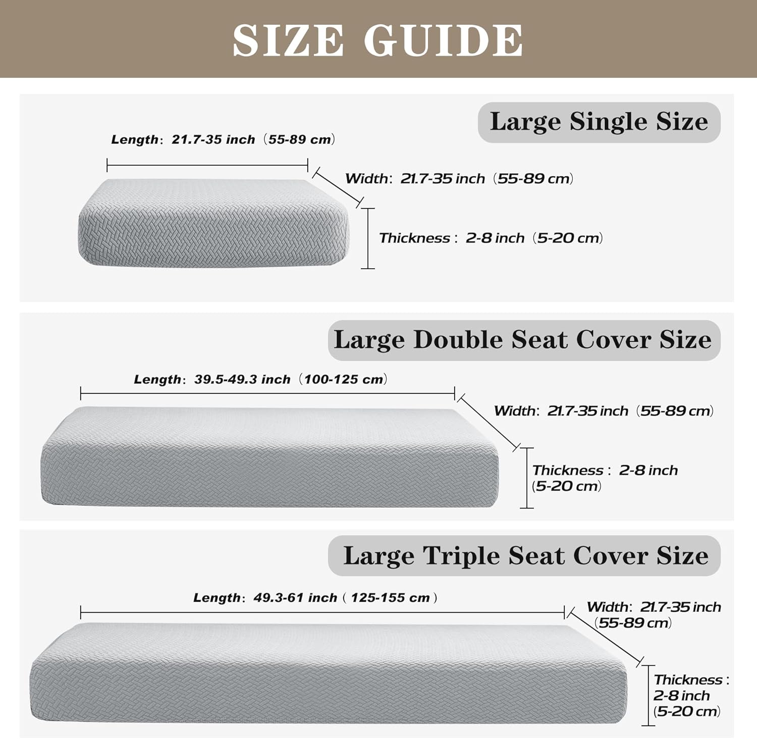Jin Le Fundas de cojín elásticas individuales para sofá, fundas de cojín de asiento de sofá, fundas de sofá de tela jacquard con textura suave con