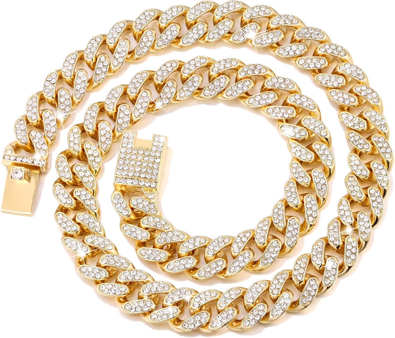 Collar de eslabones cubanos para perro, cadena de metal dorado y plateado, collares de diamantes para mascotas para perros y gatos, joyería de