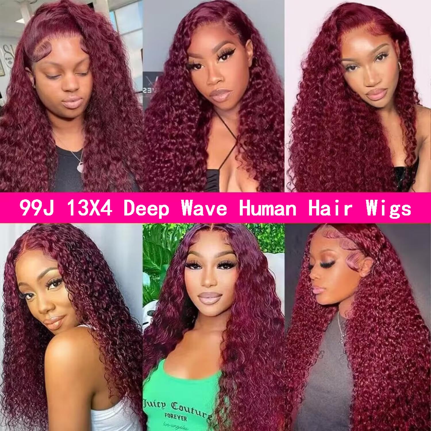Pelucas de cabello humano con encaje frontal color burdeos 99J 13×4 HD con ondas profundas, pelucas de cabello humano prearrancado color rojo vino,