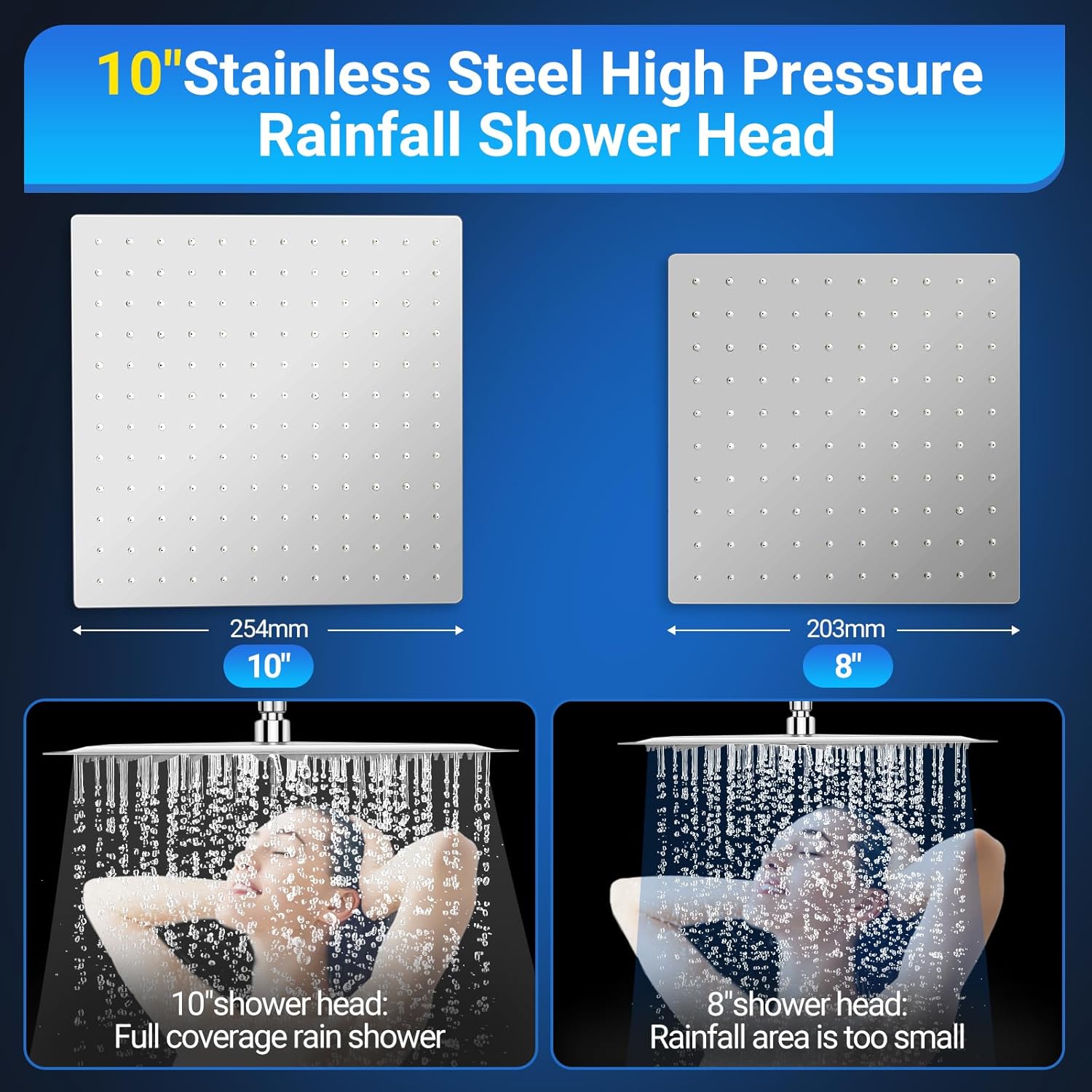 Cabezal de ducha de lluvia de 10 pulgadas con rociador de mano, cabezal de ducha de lluvia con brazo de extensión ajustable de 11 pulgadas, 5