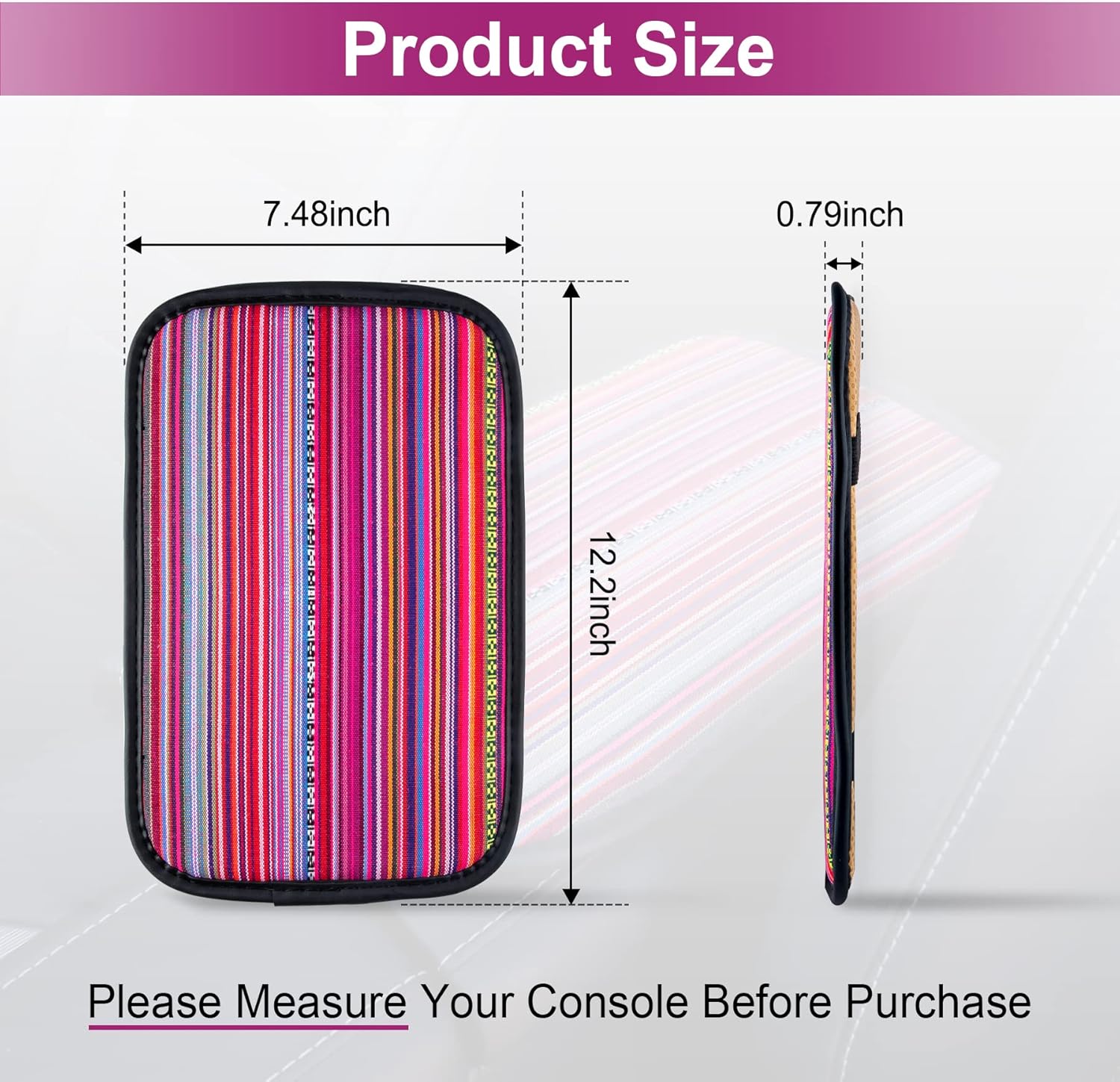 Amiss Almohadilla de consola central bohemia para automóvil, funda de tela de lino de estilo étnico, funda universal antideslizante y suave para