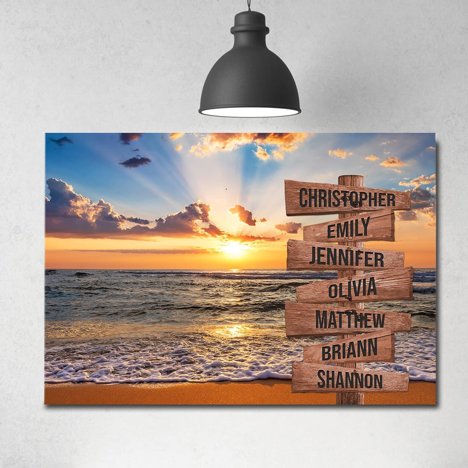 My Soul And Spirit Store – Lienzo de primera calidad personalizado con varios nombres y puesta de sol sobre la playa, lienzo personalizado de