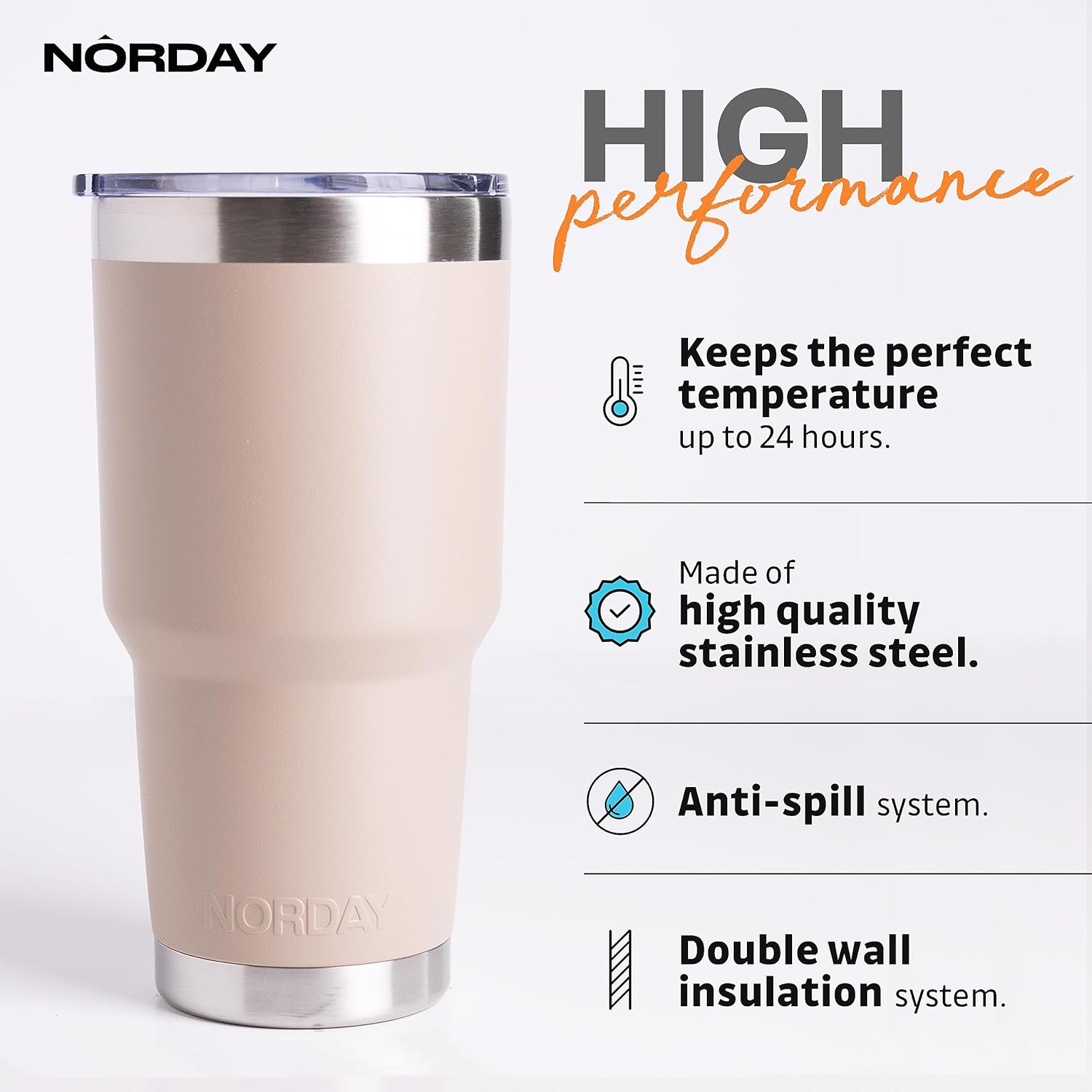 NORDAY Vaso con tapa, 30 onzas, con aislamiento de arena, de acero inoxidable, doble pared aislada al vacío, taza de café de viaje para portavasos