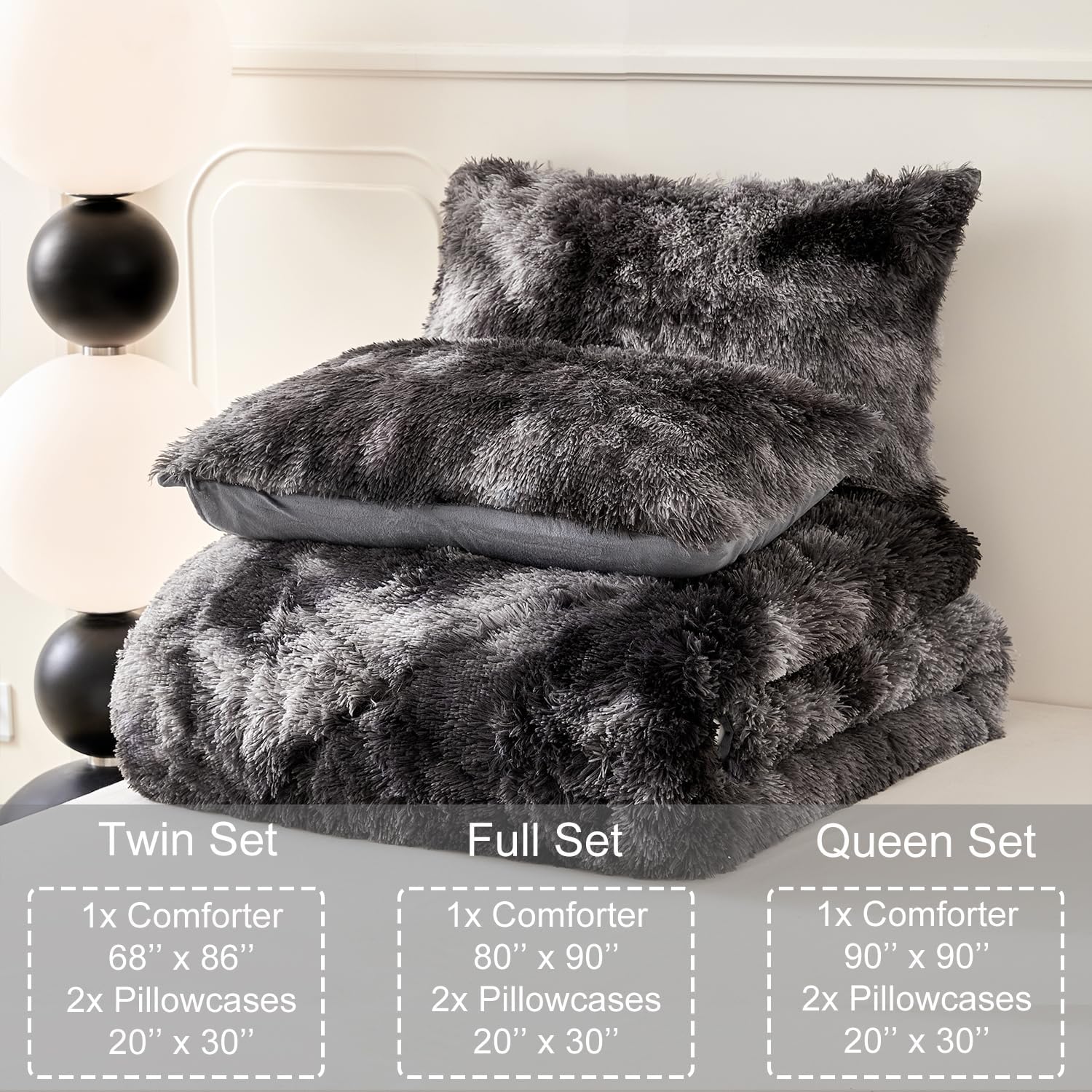 WINLIFE Juego de edredón lanudo tamaño individual, color gris para niños y adolescentes, juegos de ropa de cama de pelo sintético de franela peluda,