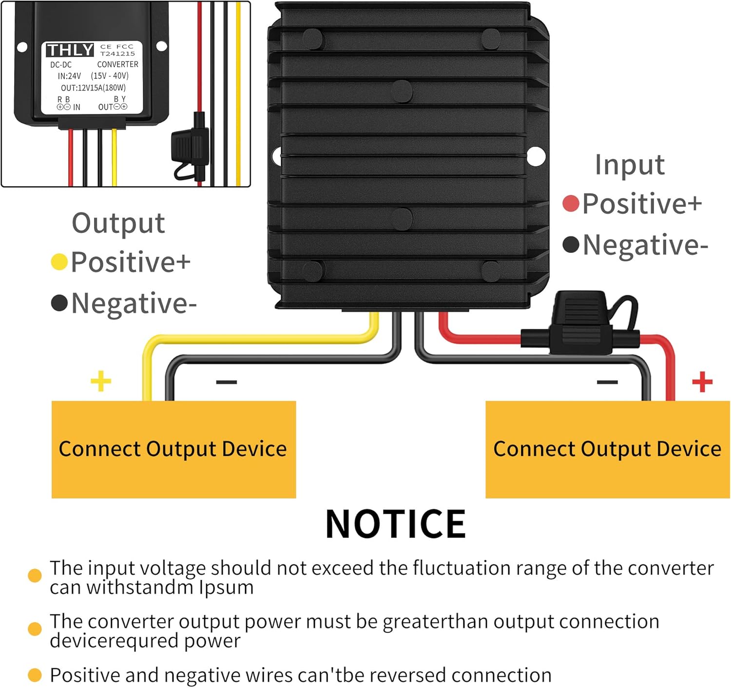 Convertidor de voltaje de 24 V a 12 V, convertidor Buck 15A 180W DC transformador con fusible impermeable, convertidor reductor para carrito de