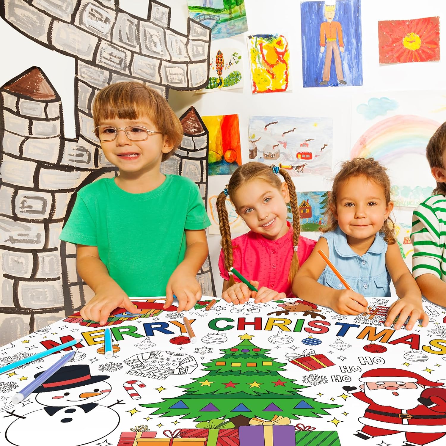 Gatherfun Decoraciones de Navidad  Póster versátil de actividades de 30 x 72 pulgadas, pancarta para colorear para fiestas escolares y eventos