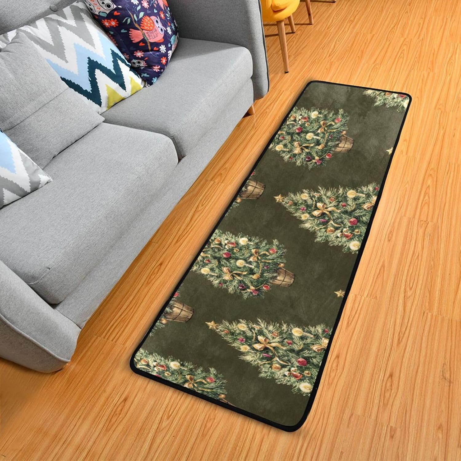 Alfombra vintage de árbol de Navidad para pasillo, cocina, vacaciones de temporada, lavable, no desprende pelusa, alfombra de entrada para sala de