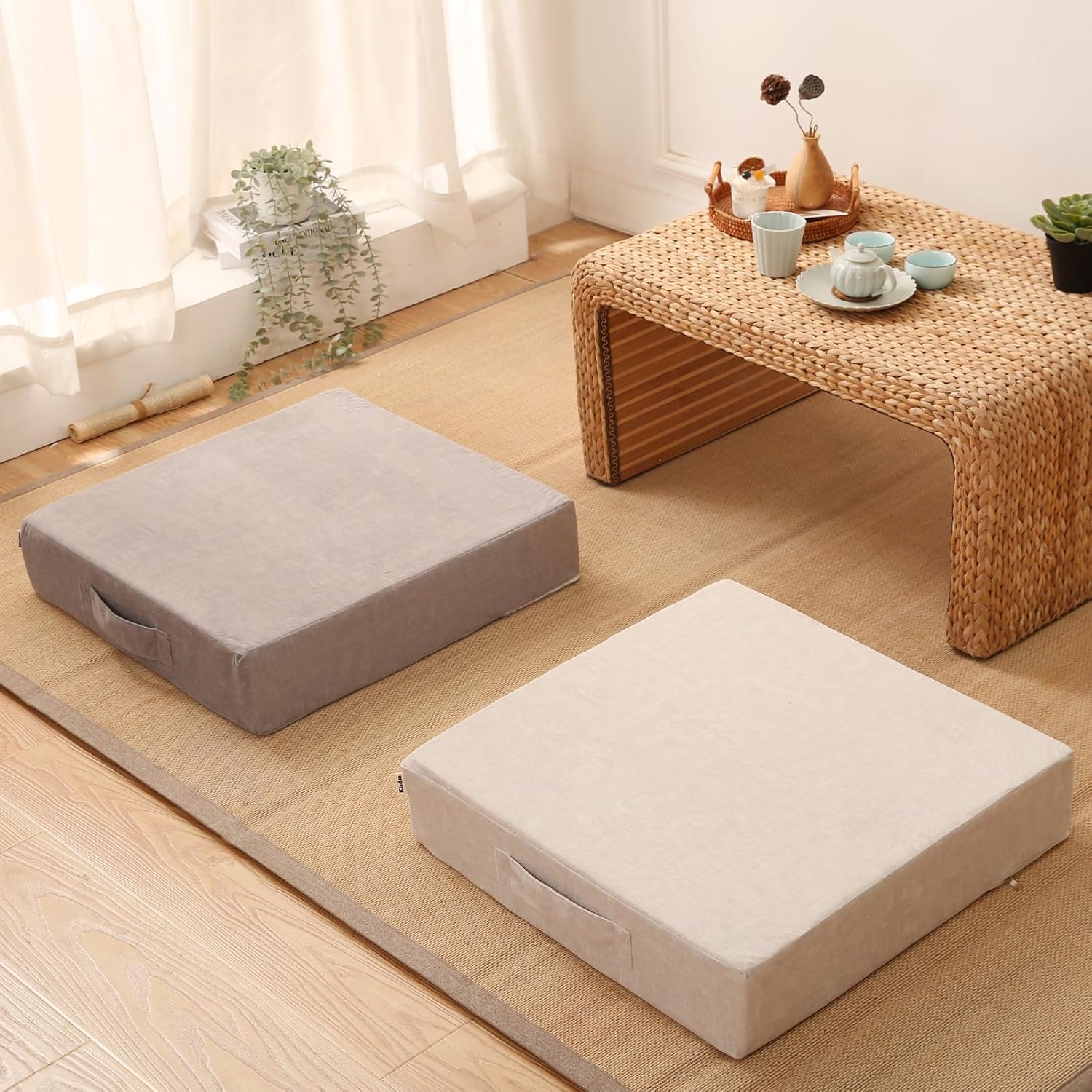 Kisdsa Almohada de suelo grande para adultos, cojín cuadrado de suelo para adultos, cojín de meditación para asiento de almohada de suelo, cojín de