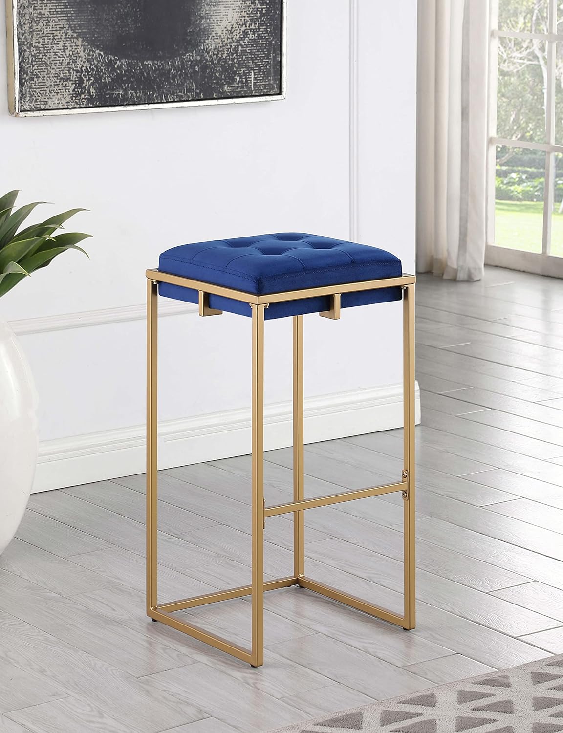 Coaster Home Furnishings Nadia – Taburete cuadrado acolchado (2 unidades), color azul y dorado