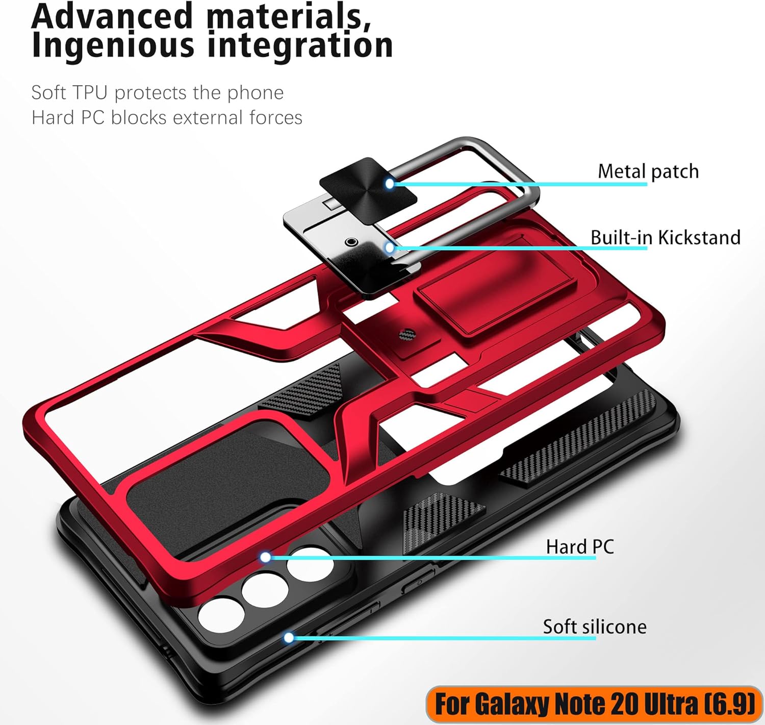 LMDAMZ Funda compatible con Samsung Galaxy Note 20 ultra resistente, grado militar, a prueba de golpes, doble protección (TPU+PC), funda magnética