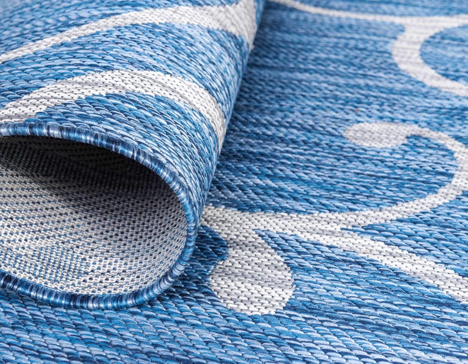 Unique Loom Outdoor Botanical Collection – Alfombra rizada, 7 pies 1pulgada x 10 pies, rectangular, azulmarfil