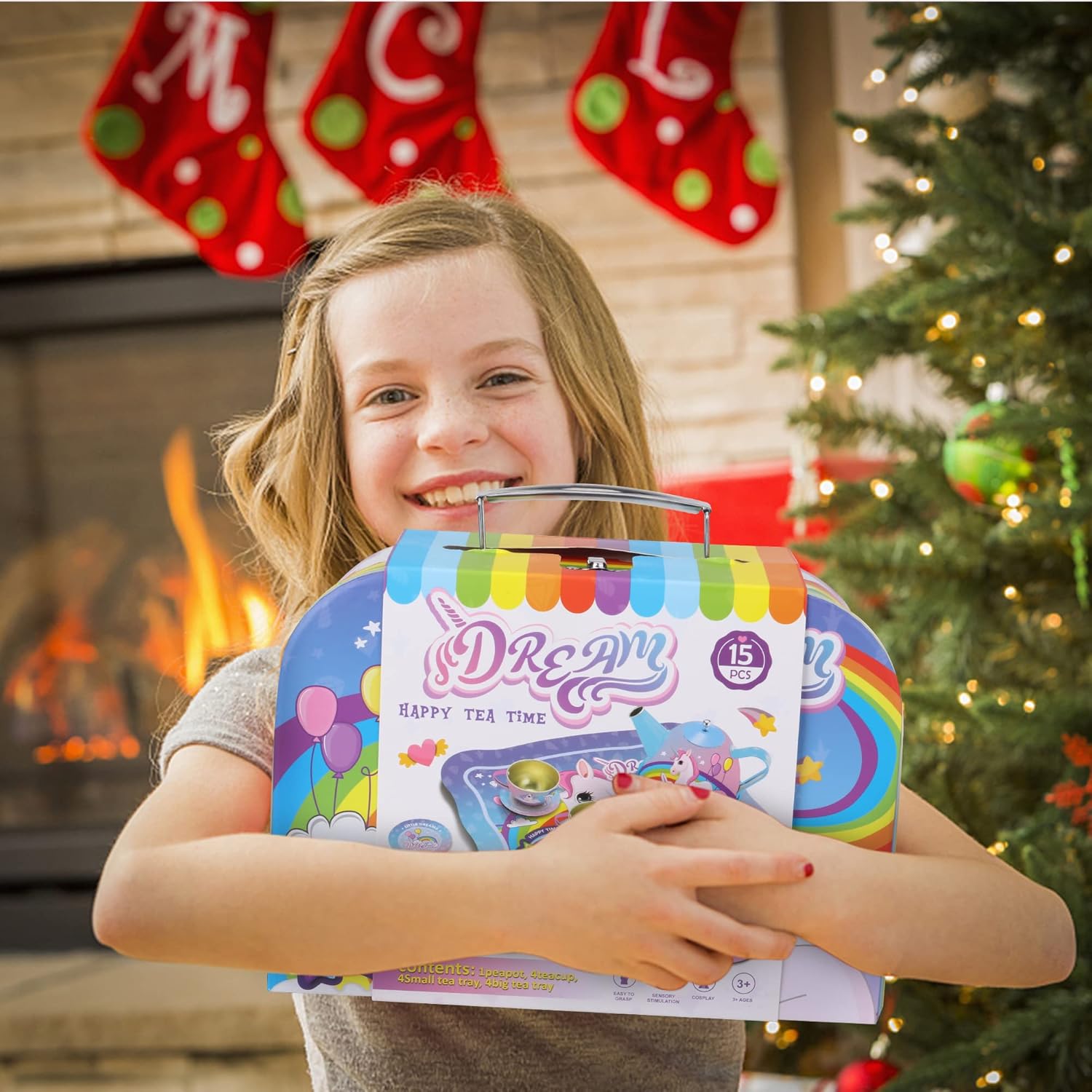 SAITI Juego de té de fiesta temática de unicornio para niñas pequeñas, juego de té de princesa, tetera de juguete de regalo para niños, suministros