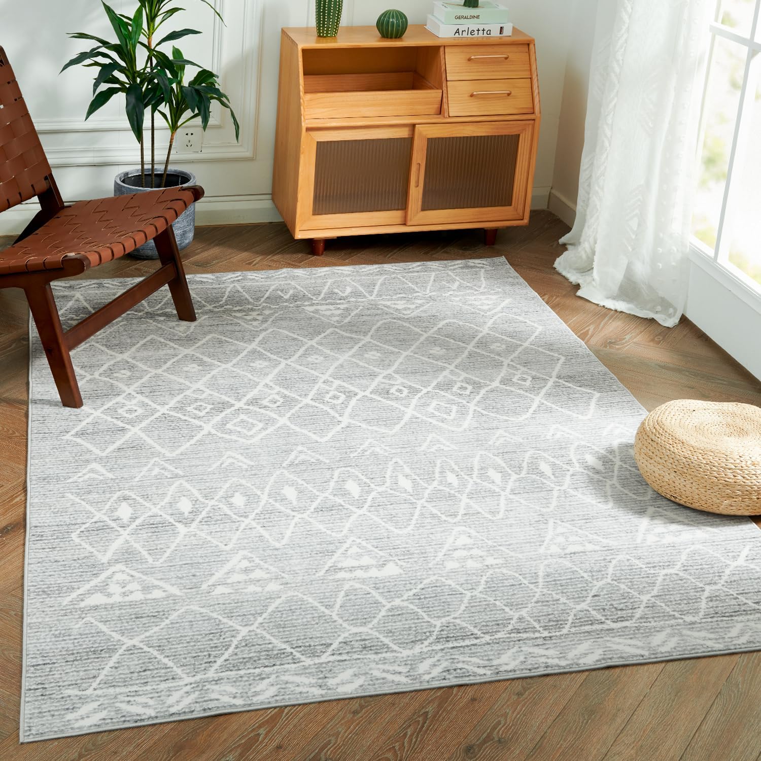jinchan Alfombra marroquí lavable, moderna, geométrica, antideslizante, con acento para exteriores, delgada, contemporánea, suave, para cocina, sala