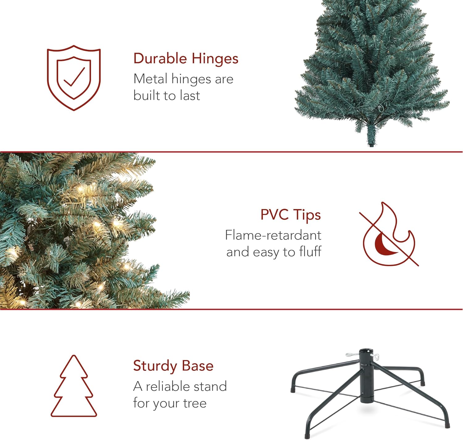 Best Choice Products Árbol de Navidad de abeto azul preiluminado de 6 pies, decoración artificial con bisagras completas, decoración navideña con