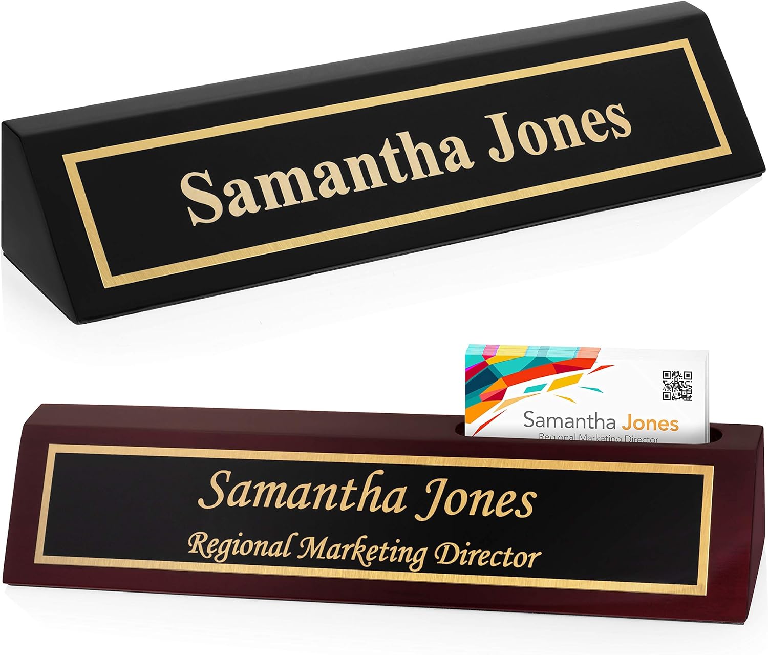 Providence Engraving Placa de nombre de escritorio de madera personalizada para oficina, grabado láser personalizado con soporte para tarjetas de