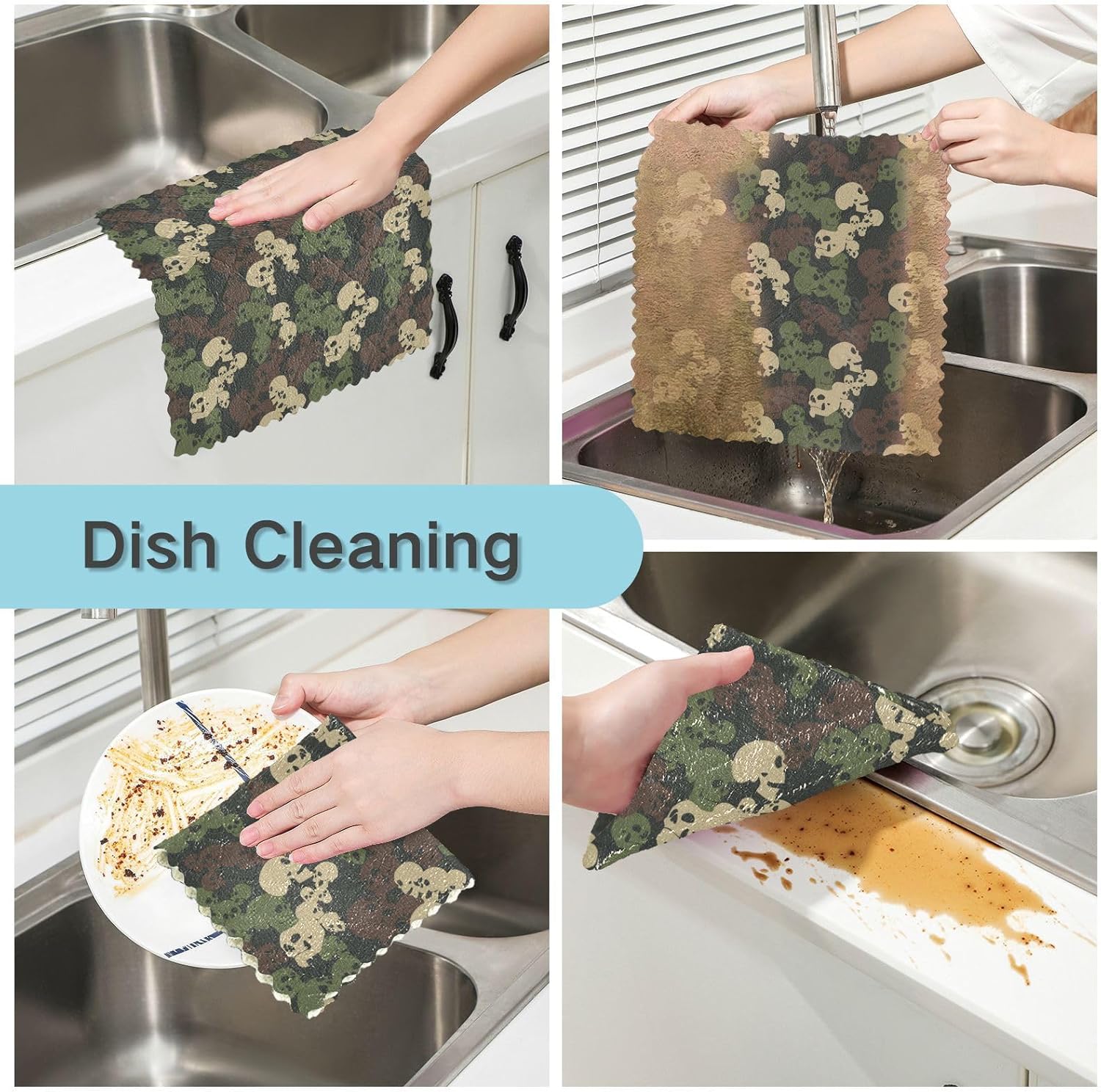 Halloween Skull Camo Set of 6 Fast Drying Microfiber Towels for Kitchen Decorative Soft Microfiber Drying Towel Kitchen for Bathroom Coffee