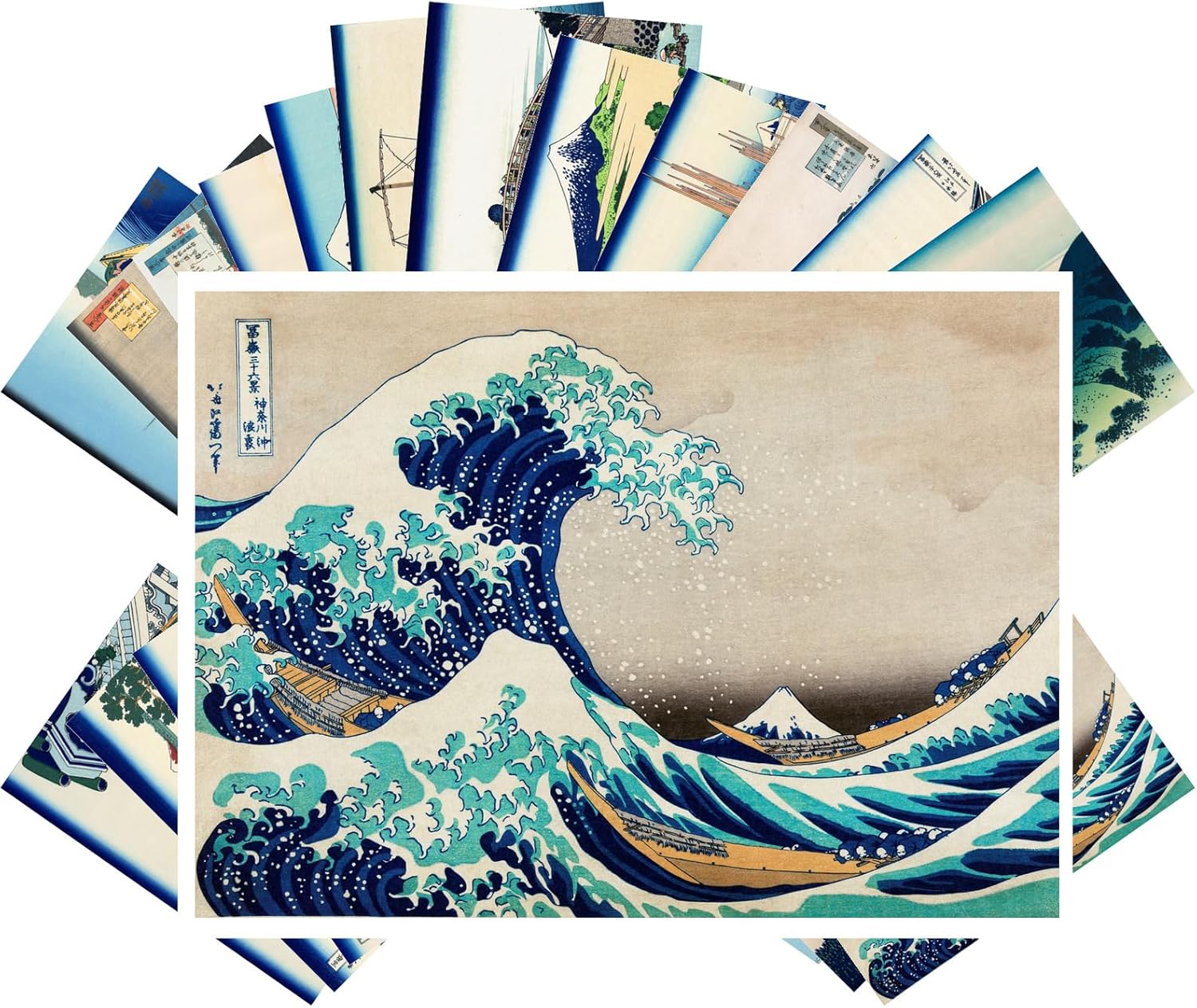 PIXILUV Hokusai Postales vintage (24 piezas de 4 x 6 pulgadas cada una) Gran ola de Kanagawa y vista de Fuji por Hokusai Vintage Antique Japan Book